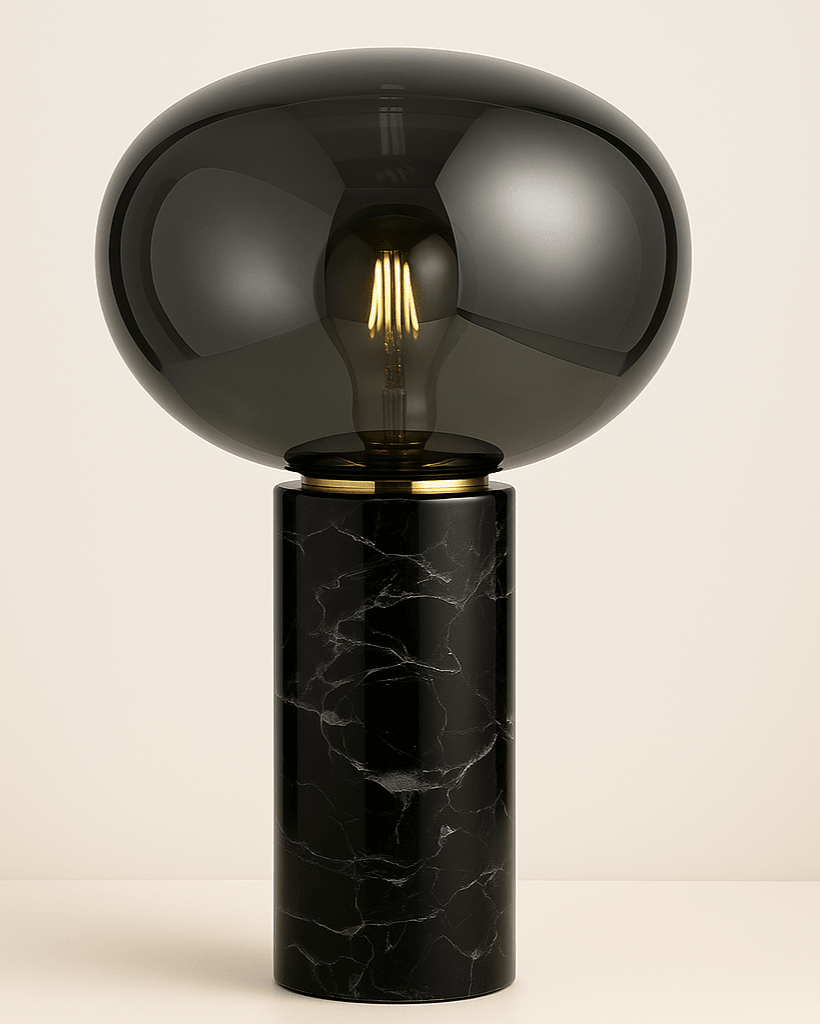 Marble base table lamp in modern bedroom setting