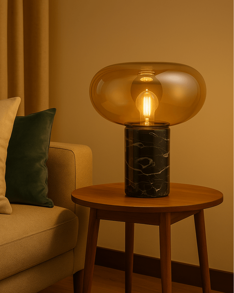 Minimalist marble table lamp with round glass shade