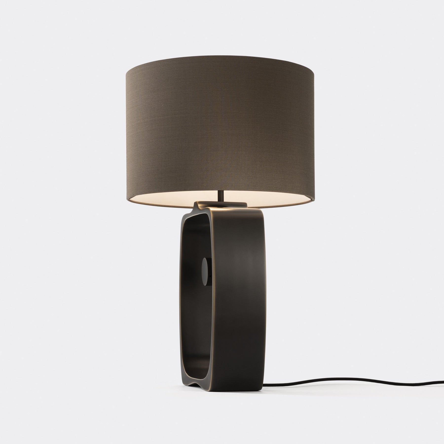 LED table lamp with black fabric cylindrical shade