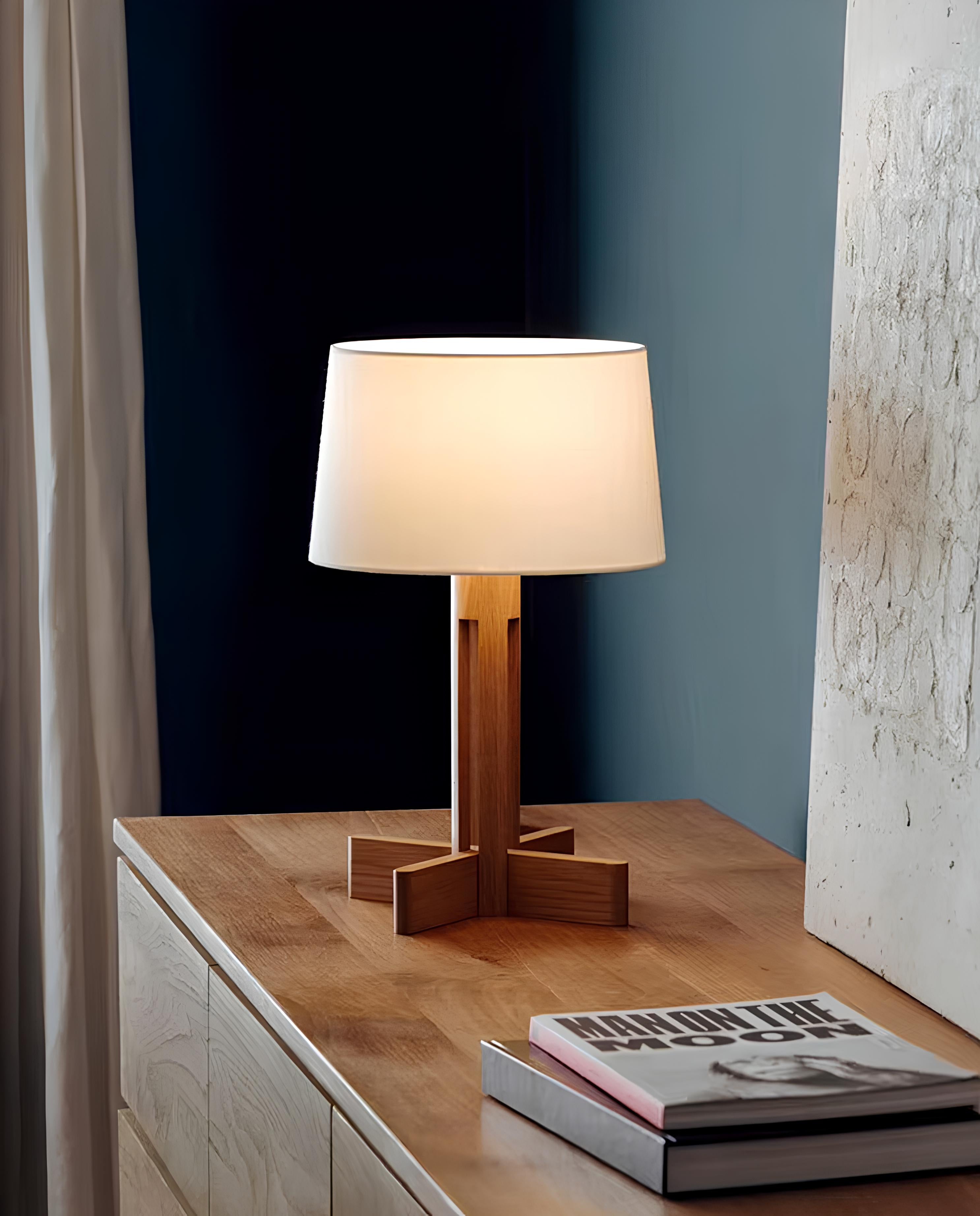 Natural wood and fabric floor light in bedroom corner