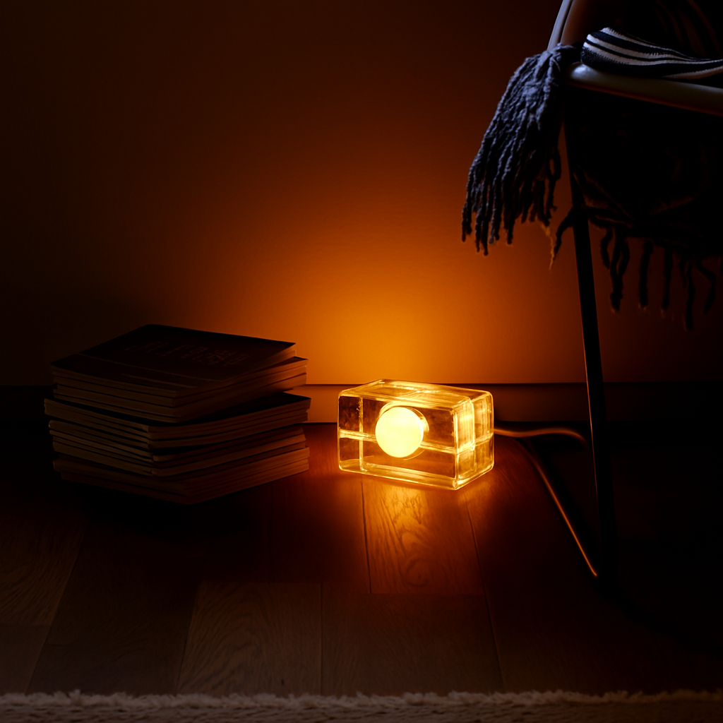 Minimal glass accent lamp with LED core for ambient lighting