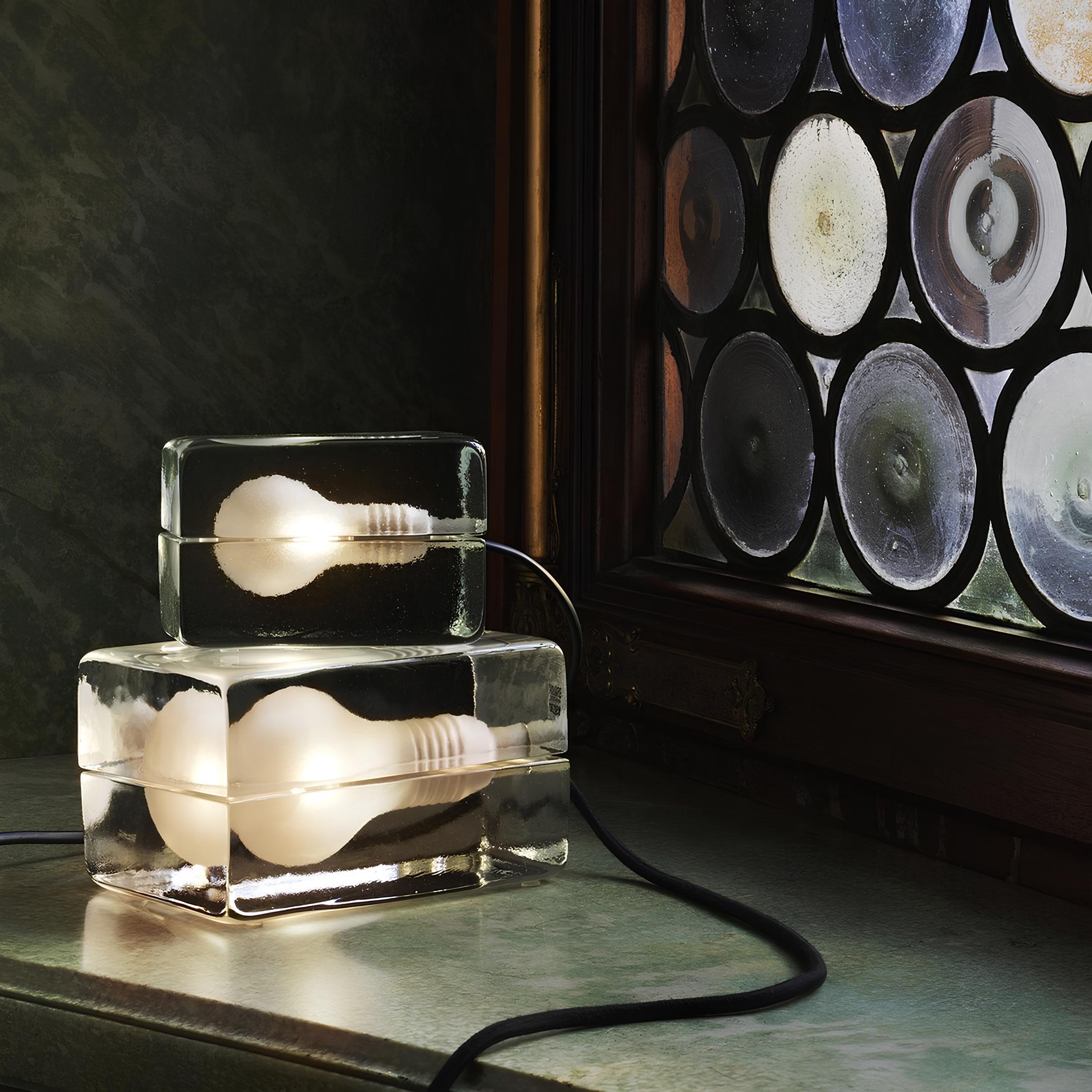 Ice Cube Table Lamp – Clear Glass with LED Core - TheMinimalObject