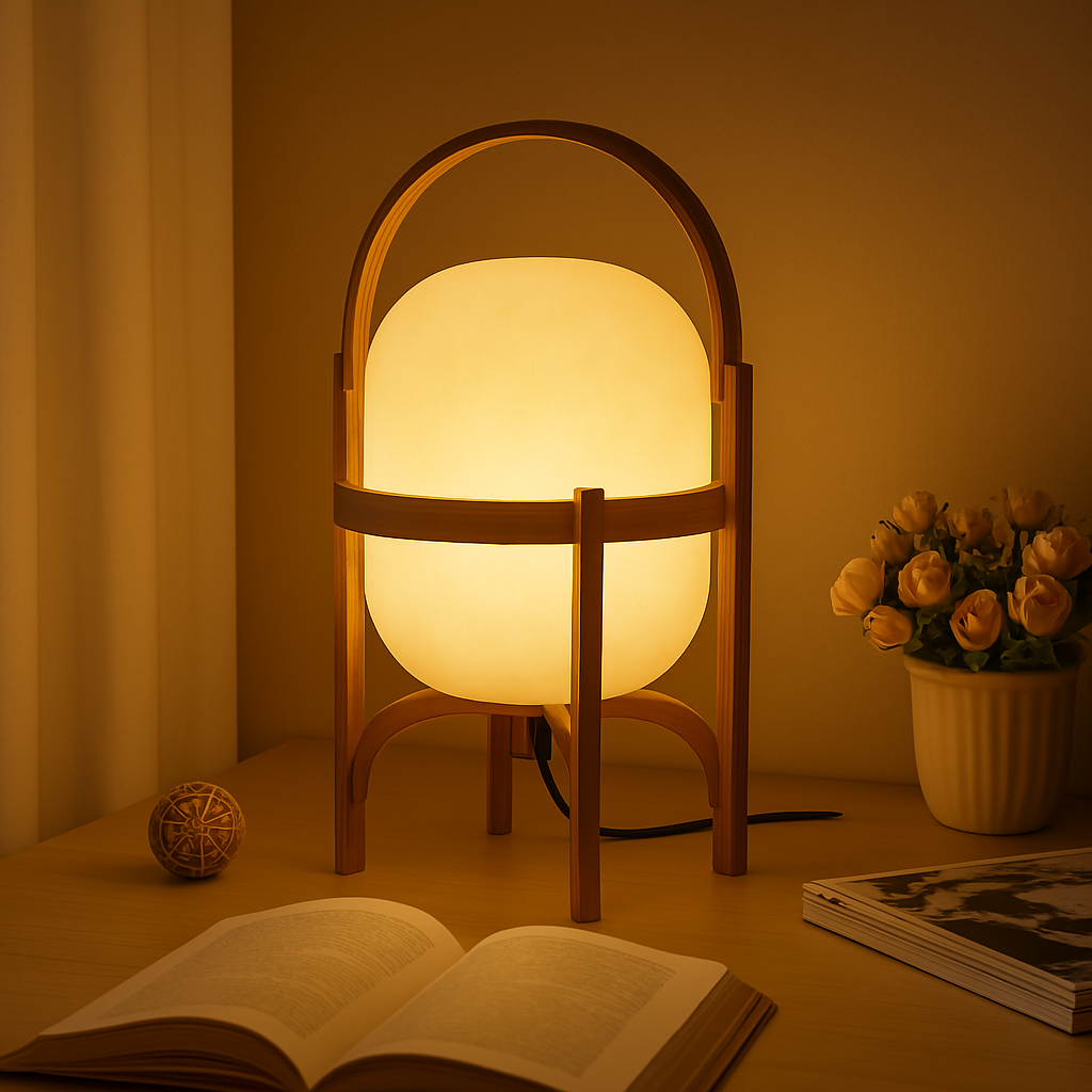 Kanso Japandi Table Lamp – Natural Wood Base with Glass Shade - TheMinimalObject