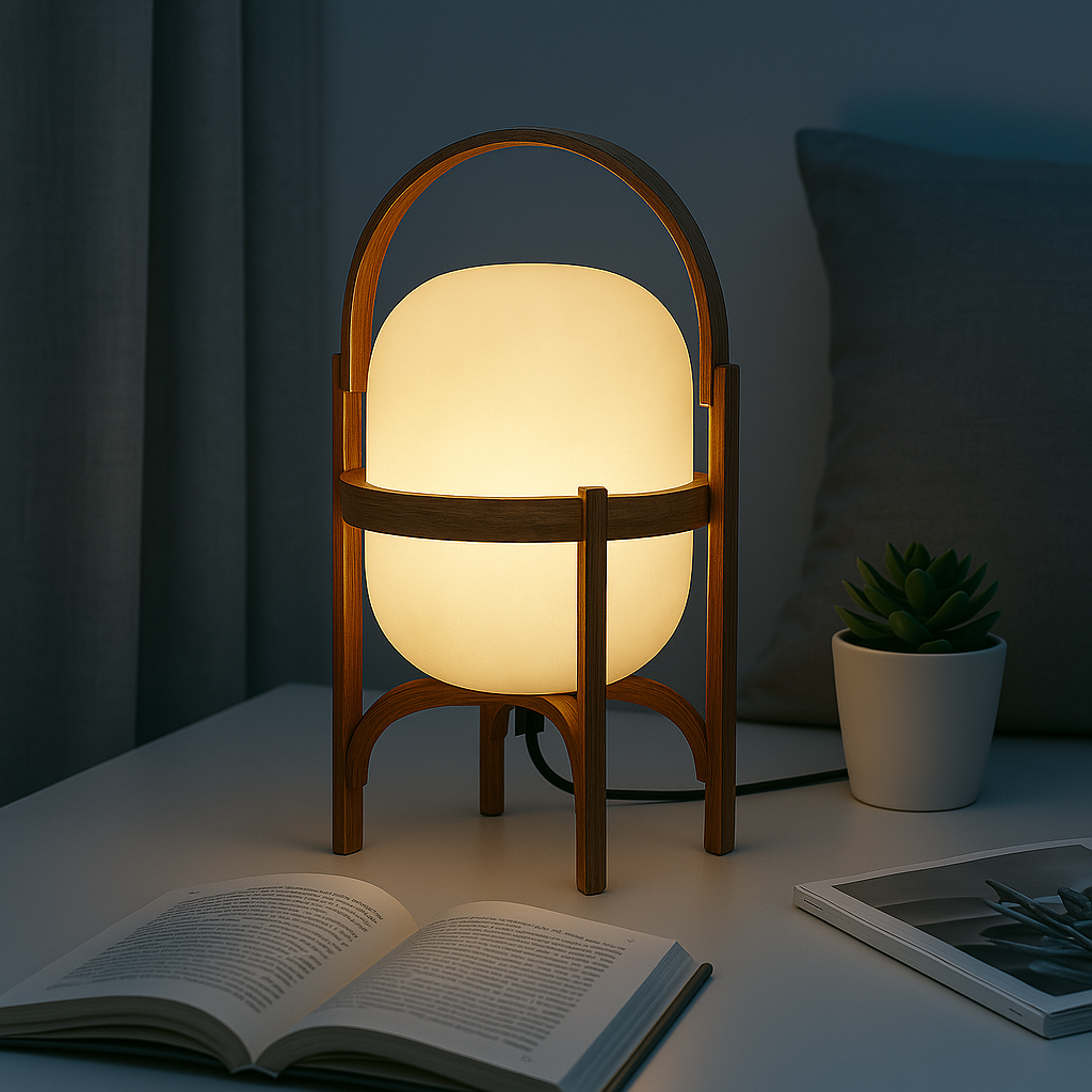 Kanso Japandi Table Lamp – Natural Wood Base with Glass Shade - TheMinimalObject