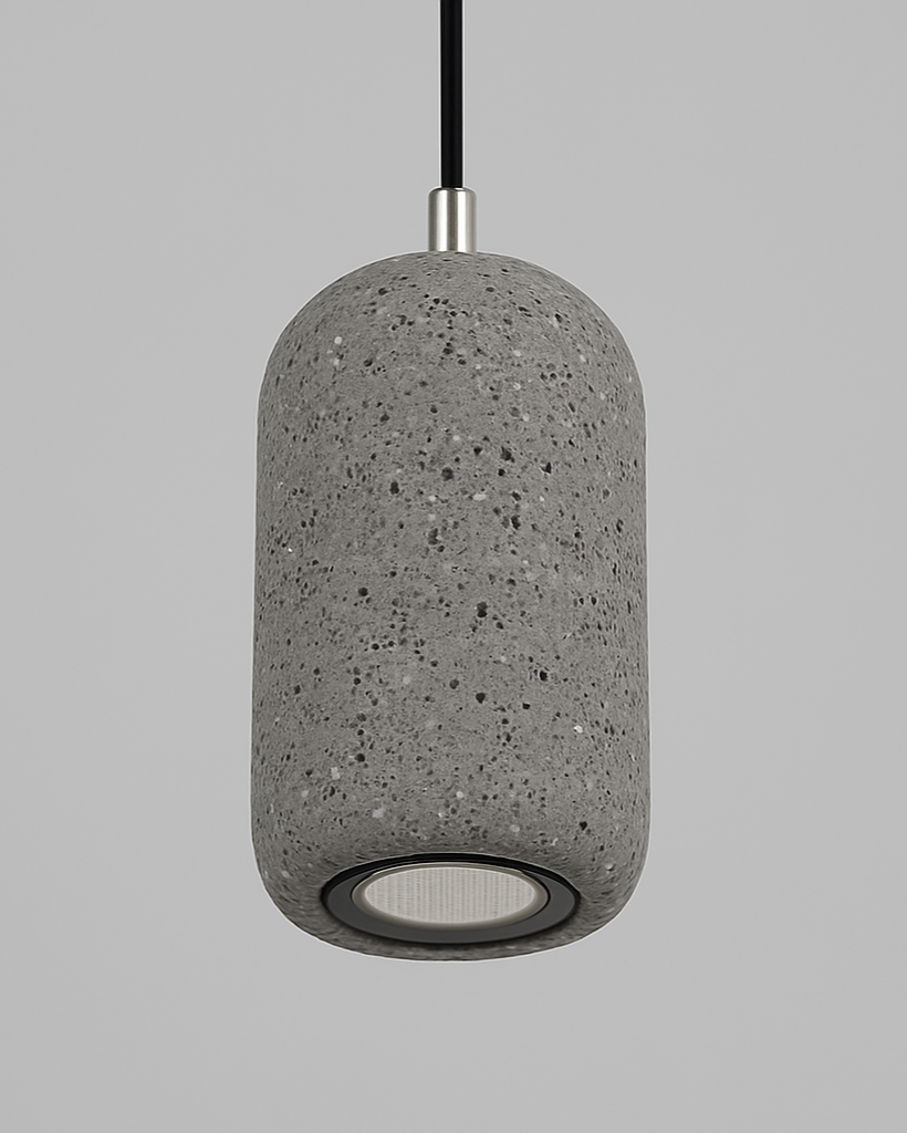 White cement pendant over a restaurant bar counter