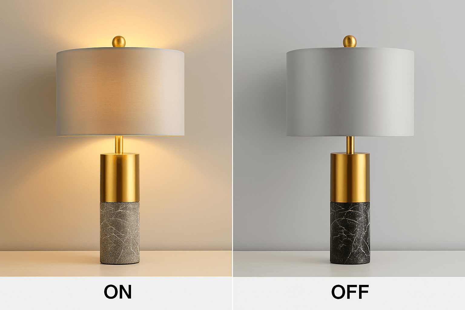 Contemporary LED table lamp with white cylindrical fabric shade
