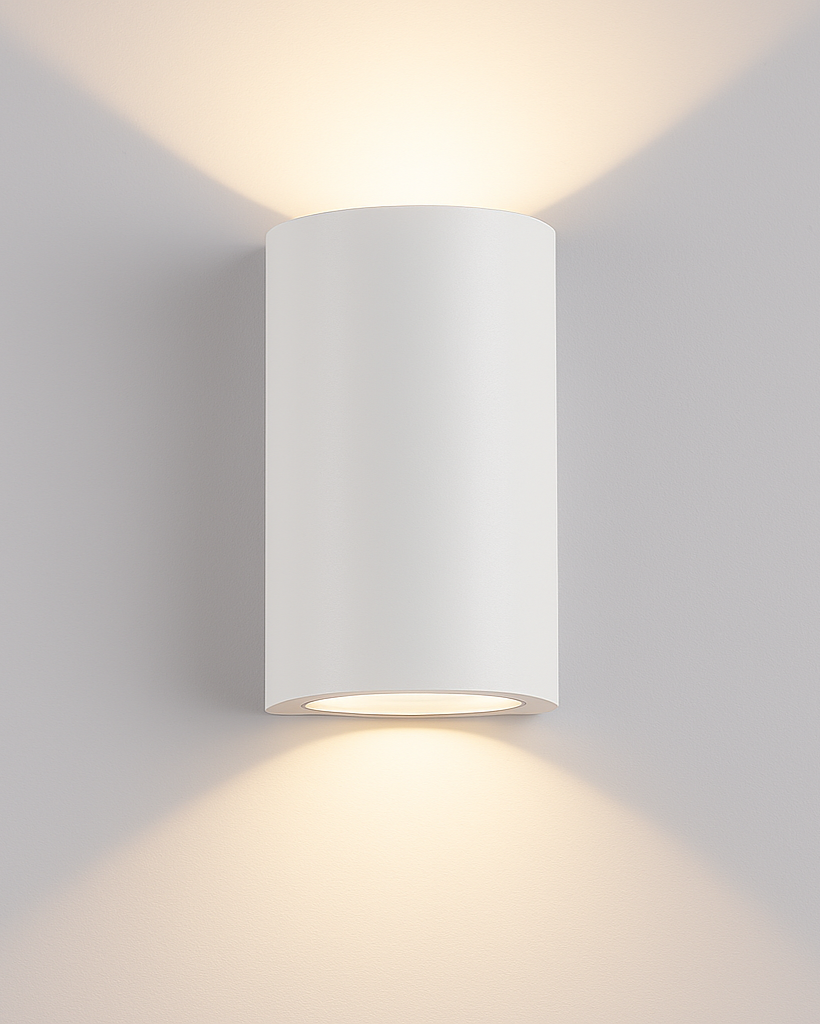 Close-up of minimal black outdoor LED light on wall