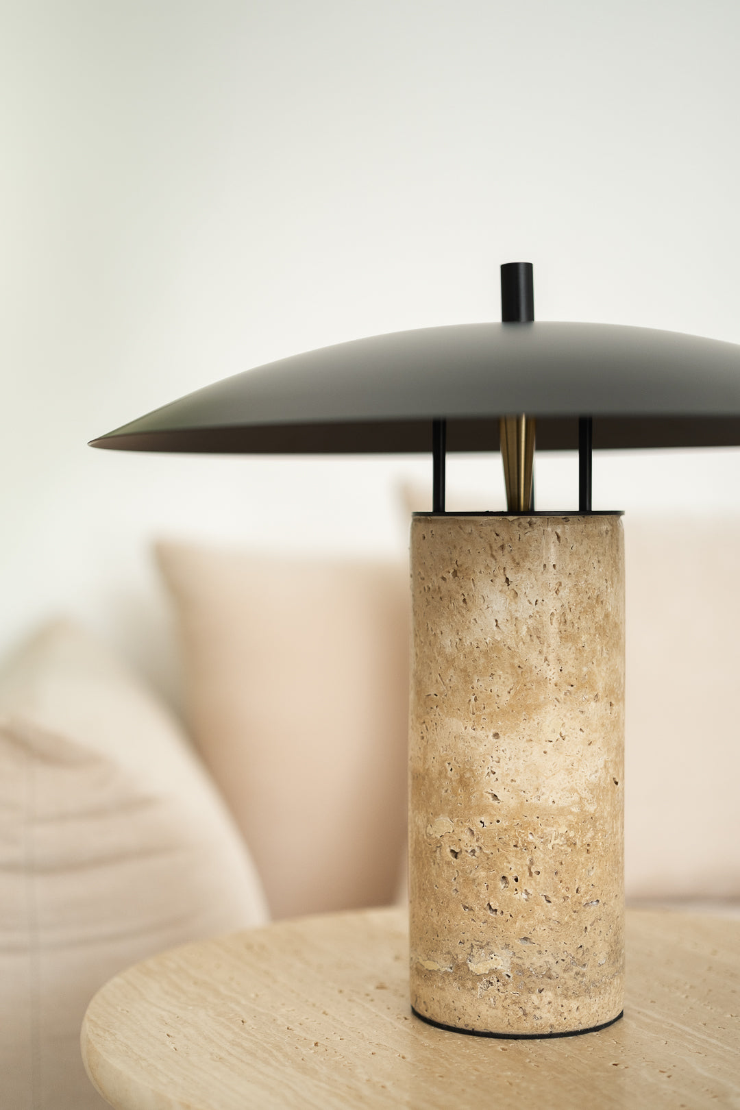 Milo Table Lamp – Travertine Base with Mushroom Shade - TheMinimalObject