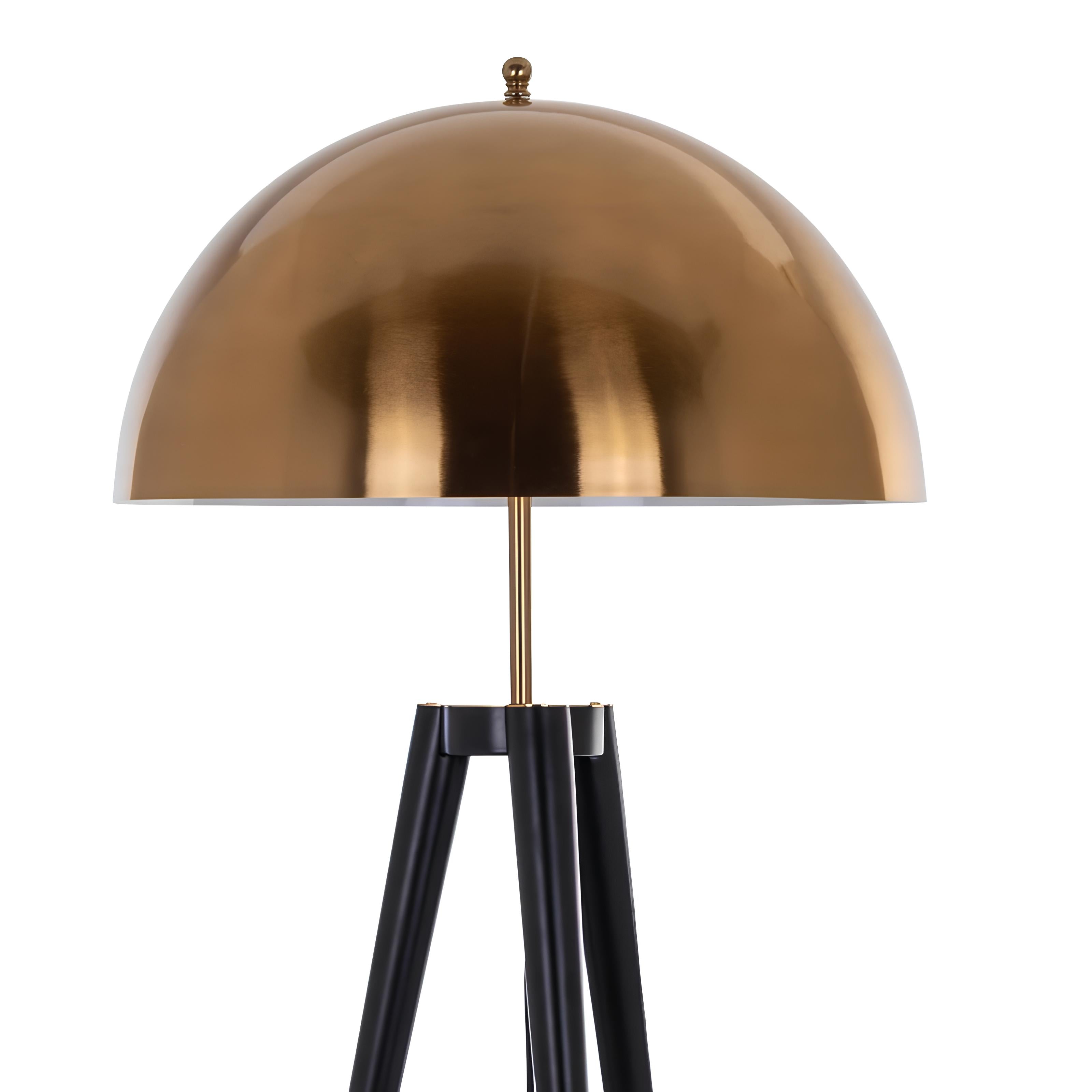 Mira Floor Lamp – Gold Tripod with Metal Dome Shade - TheMinimalObject