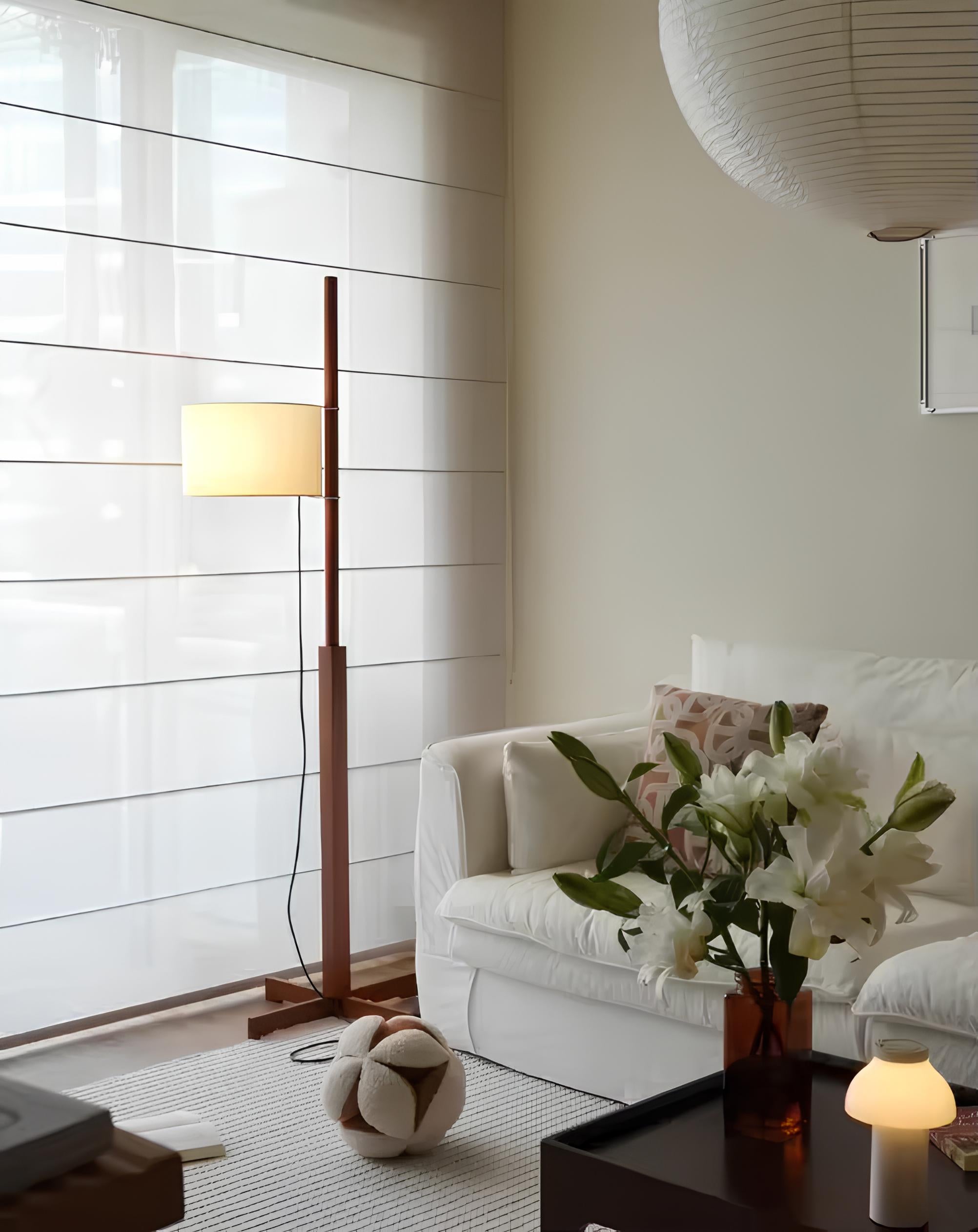Mizu Floor Lamp – Adjustable Walnut Wood & Fabric Light - TheMinimalObject