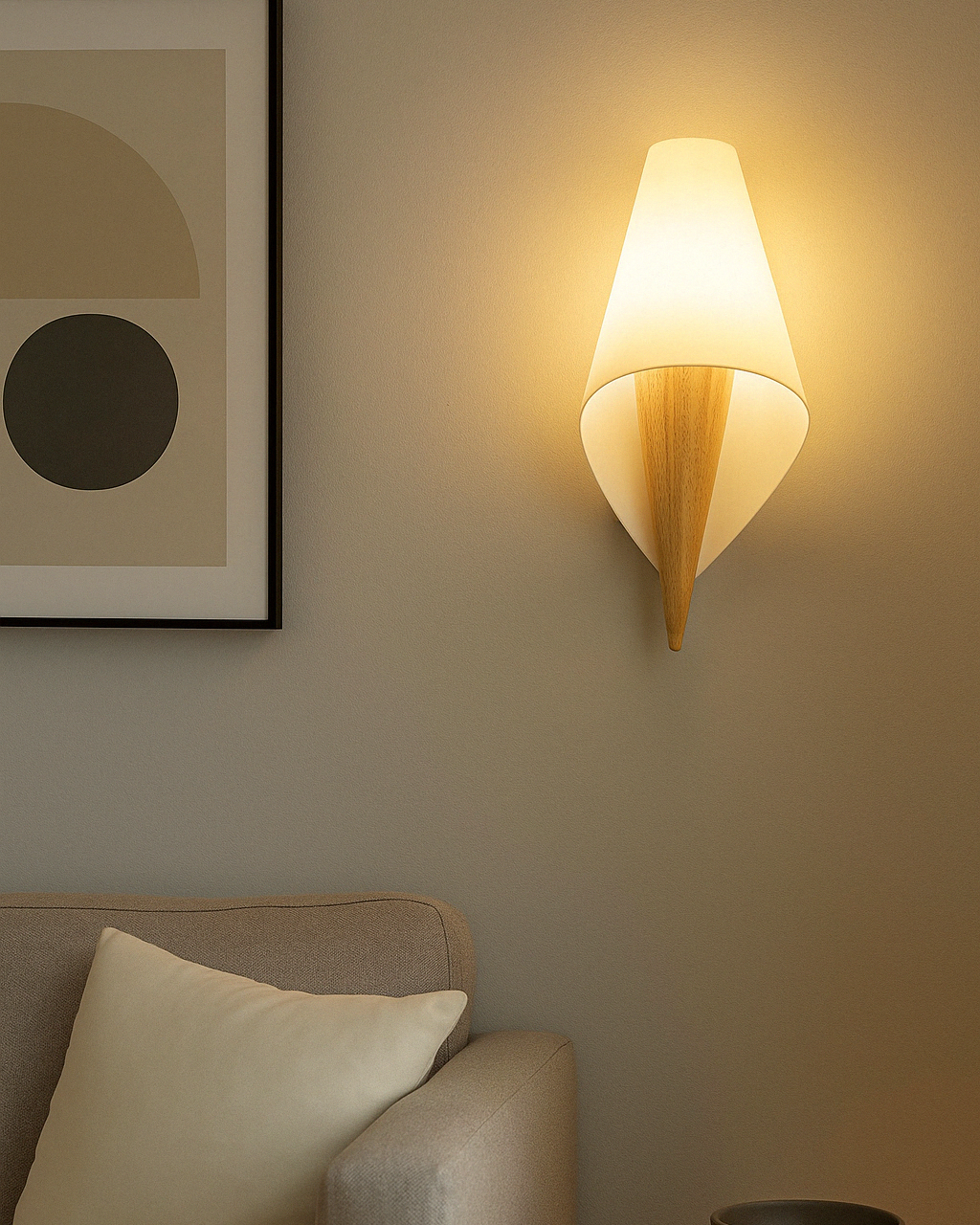 Wall-mounted Scandinavian lamp with cone glass shade