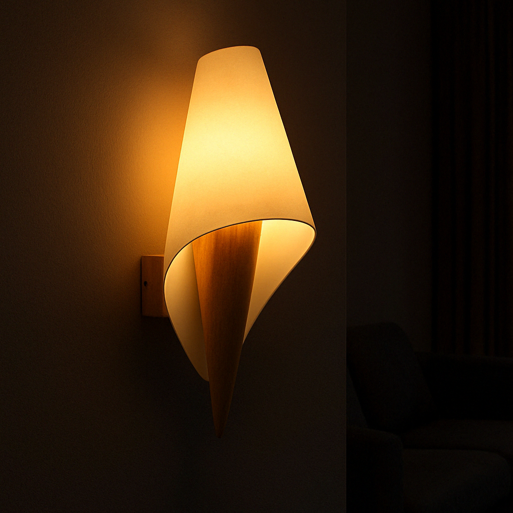 Minimalist white wall lamp over bedside table