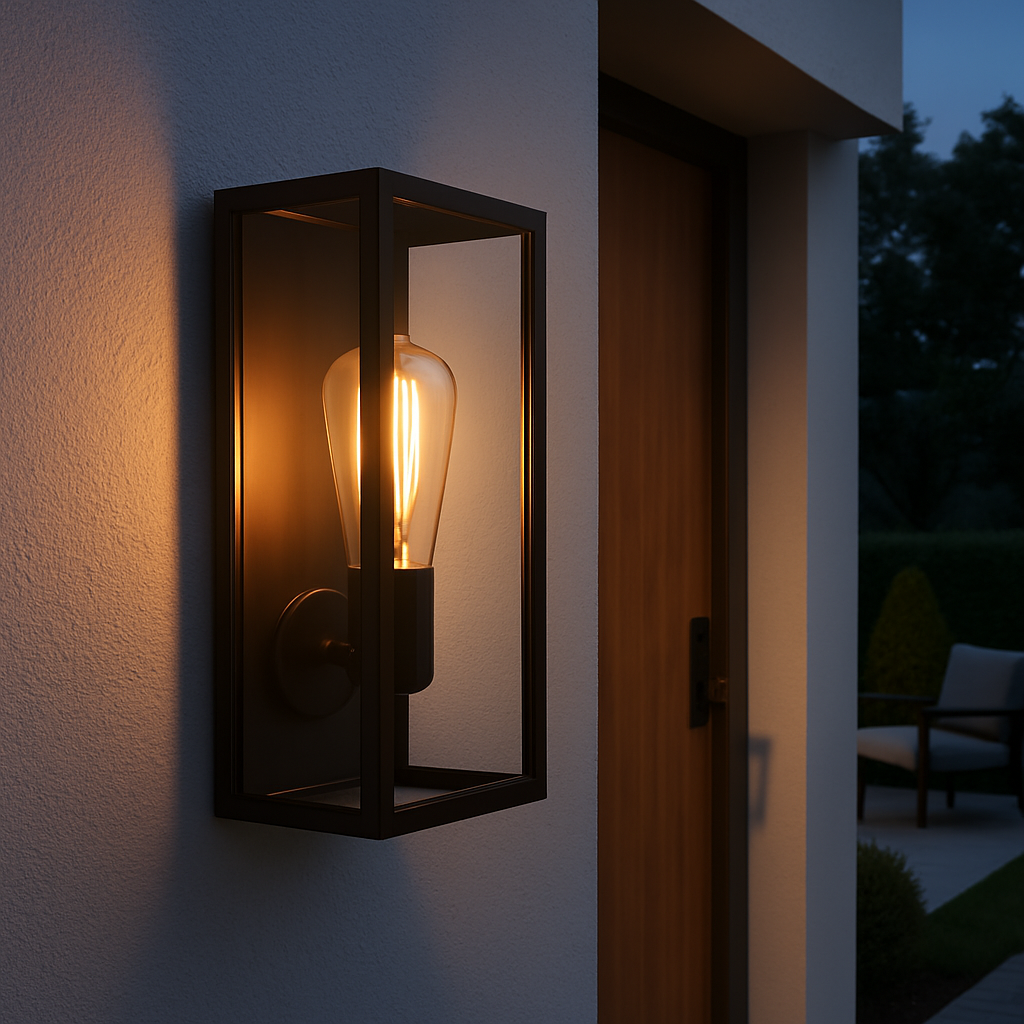 Stainless steel wall sconce for patios and garden areas