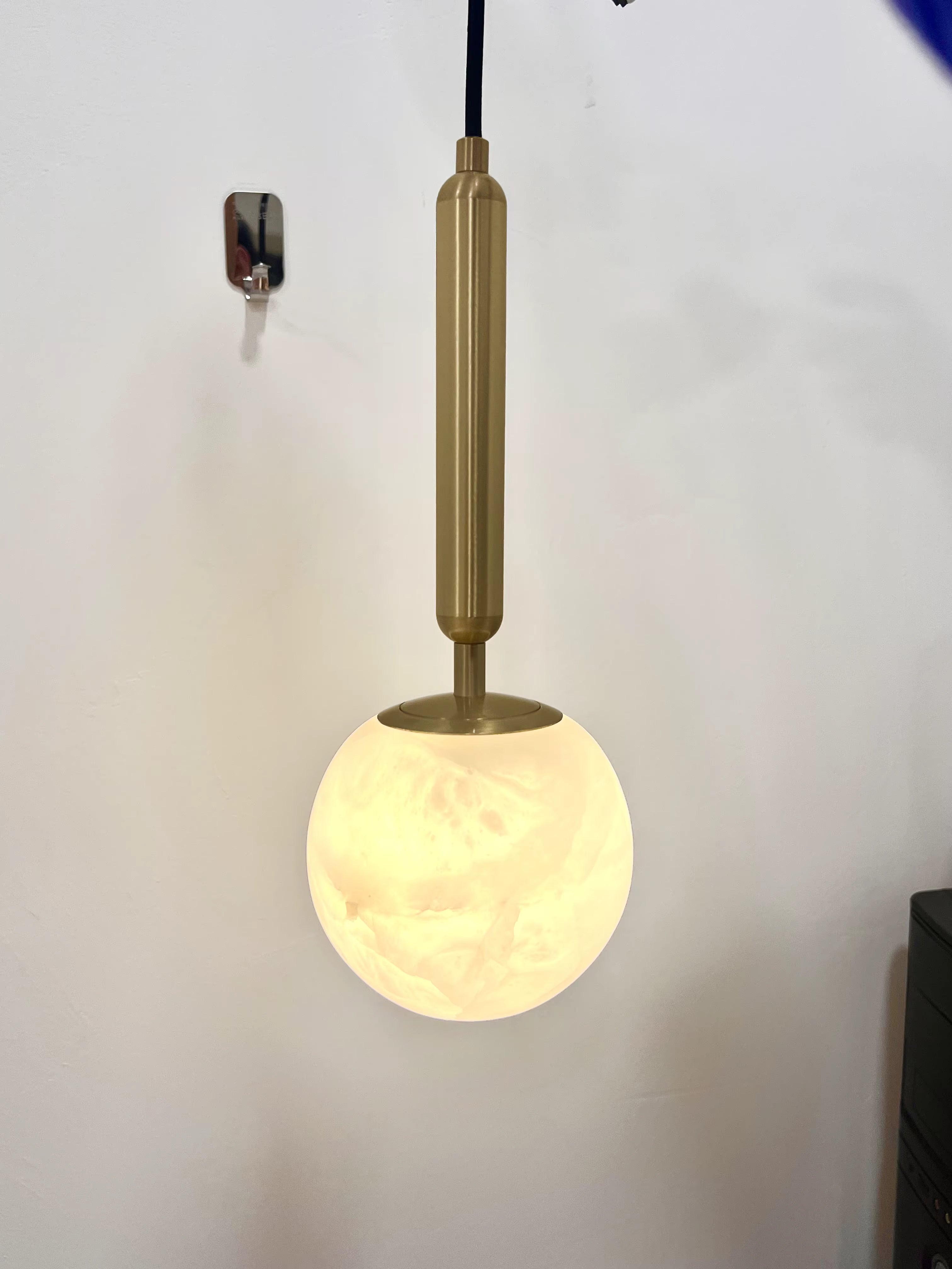 Oru Pendant Lamp – Alabaster Globe Light with Gold Detail - TheMinimalObject