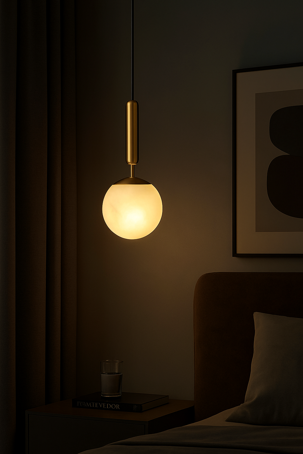 Oru Pendant Lamp – Alabaster Globe Light with Gold Detail - TheMinimalObject