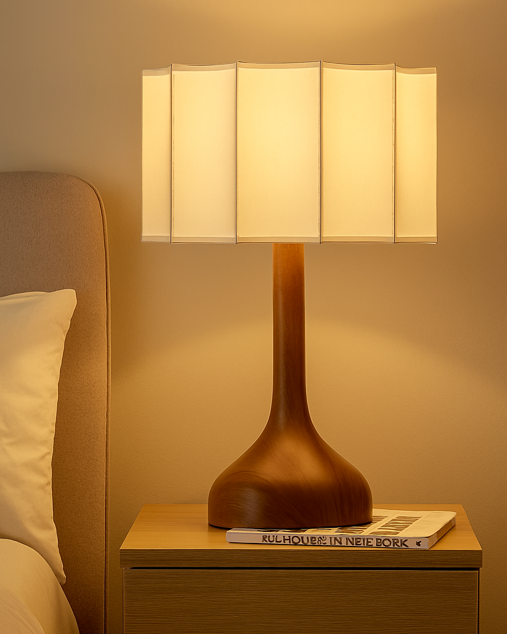 Sora Table Lamp – Pine Wood & Linen Fabric Light - TheMinimalObject
