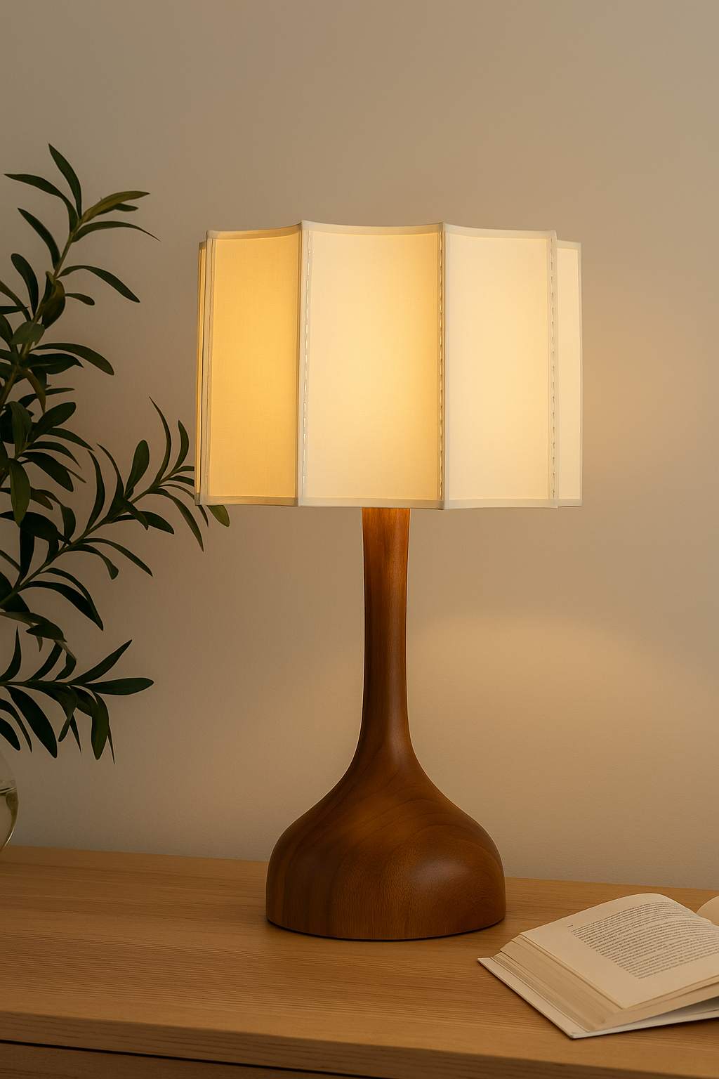 Sora Table Lamp – Pine Wood & Linen Fabric Light - TheMinimalObject