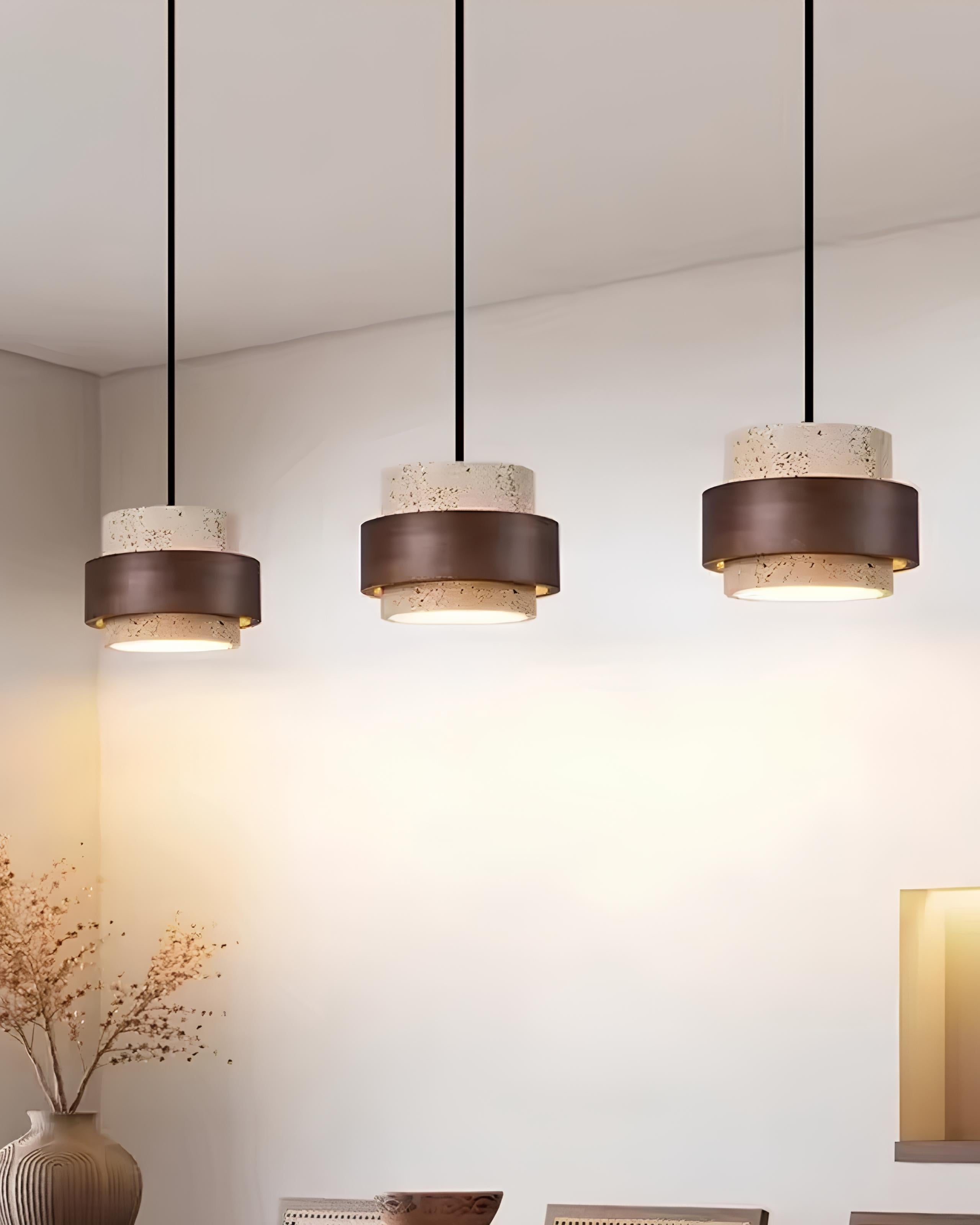 Stone & Wood Pendant Light – Warm Minimalist Bedside Fixture - TheMinimalObject