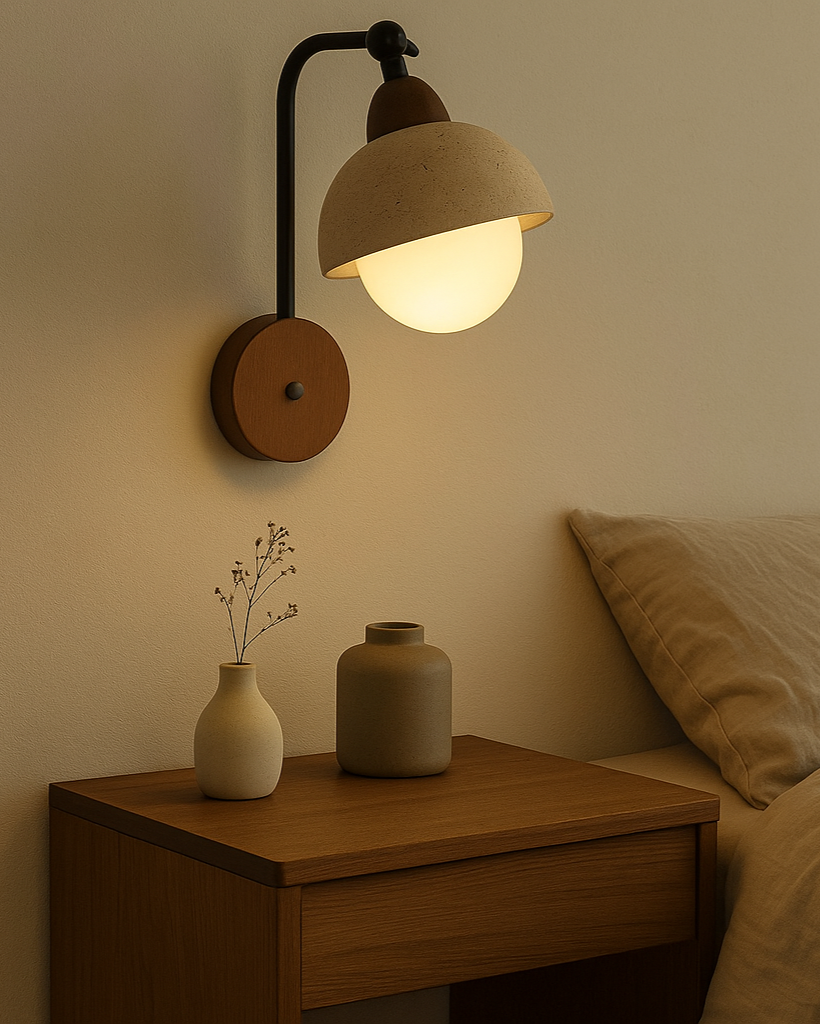 Tenri travertine wall sconce with soft LED glow