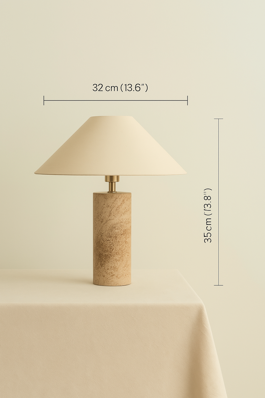 Terra Table Lamp – Travertine Stone Base with Fabric Shade - TheMinimalObject
