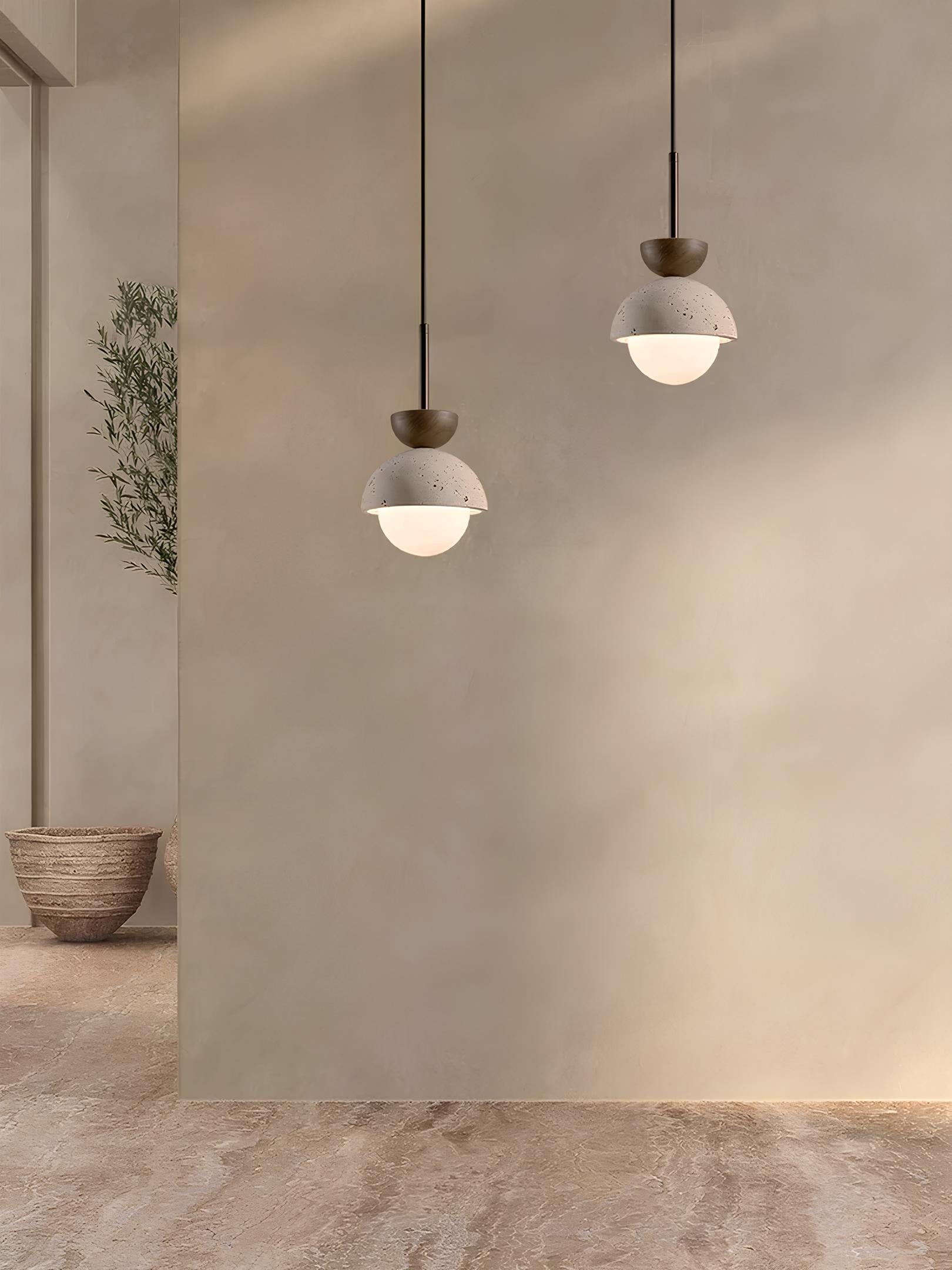 Tobu Marble Stone & Walnut Pendant Light - TheMinimalObject