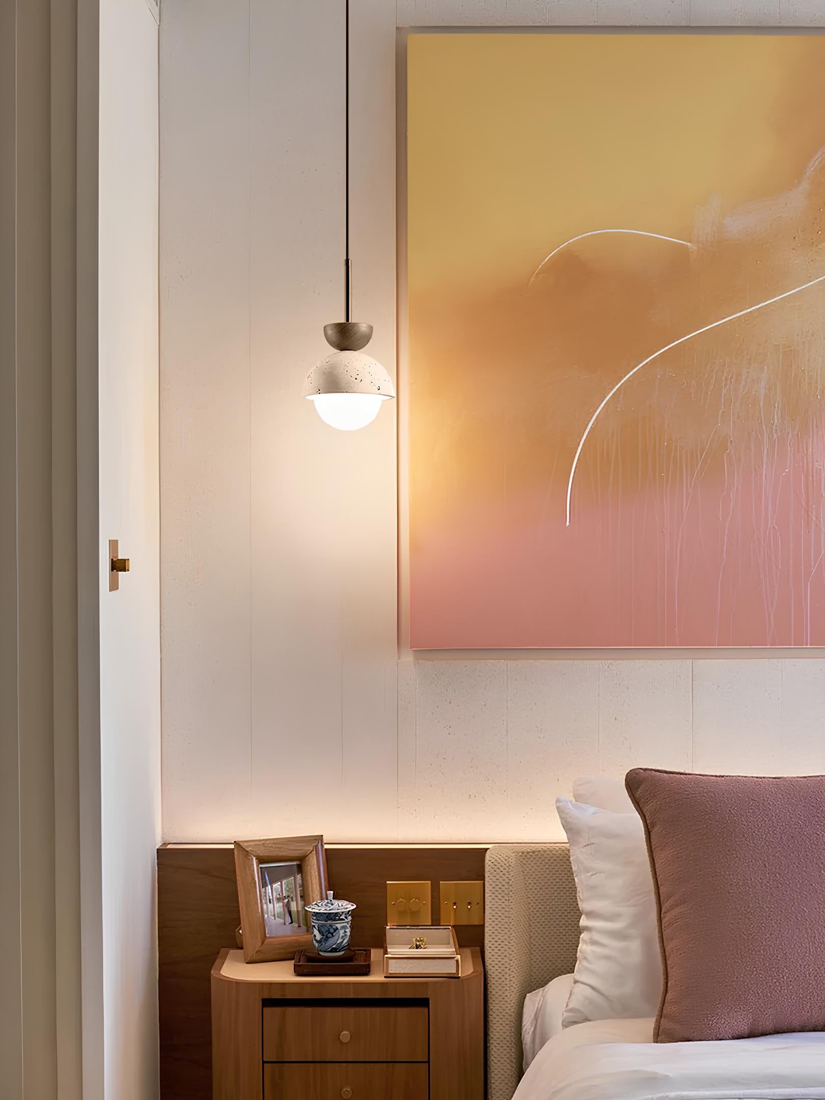 Tobu Marble Stone & Walnut Pendant Light - TheMinimalObject
