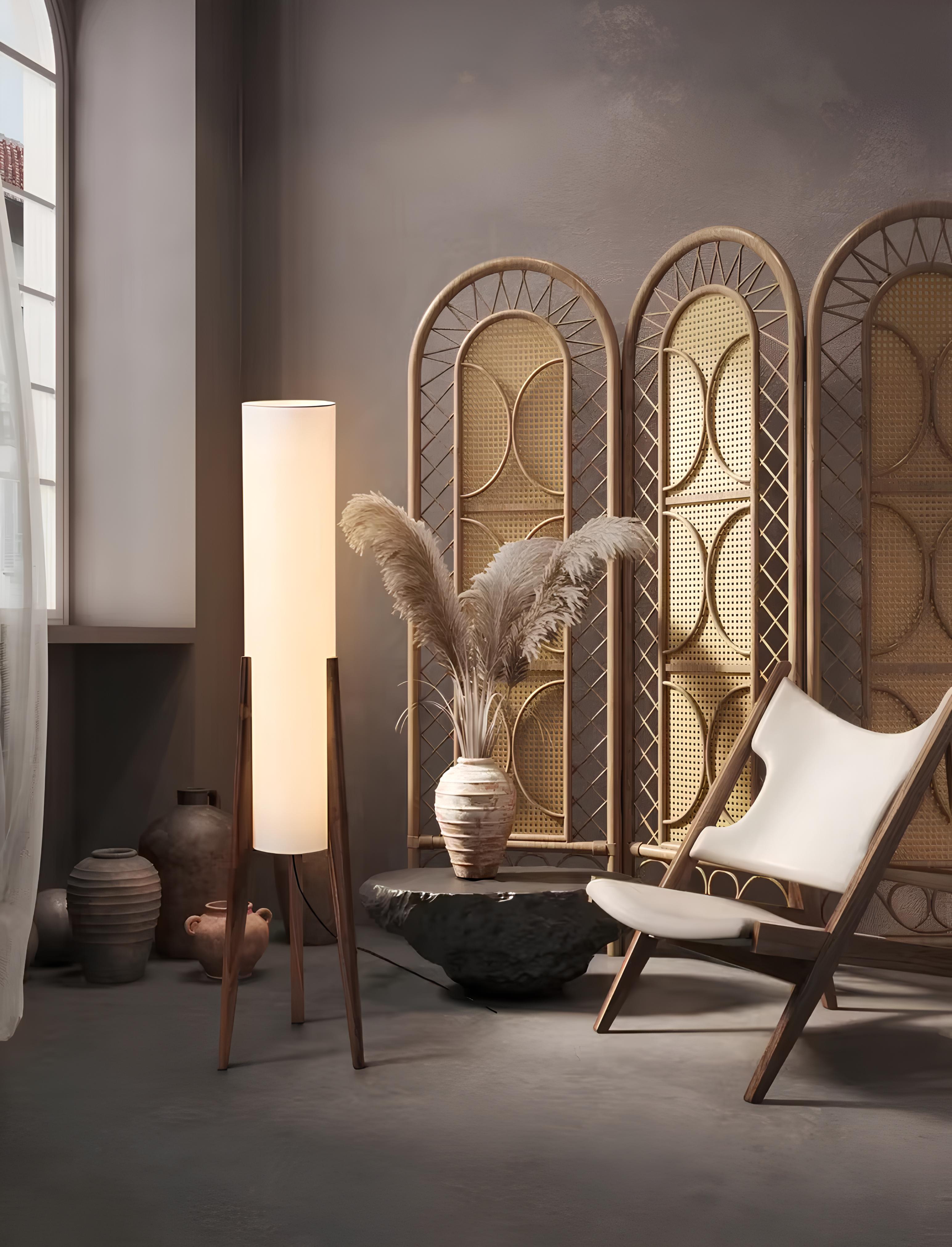 Japanese retro-style wooden standing lamp in dark finish