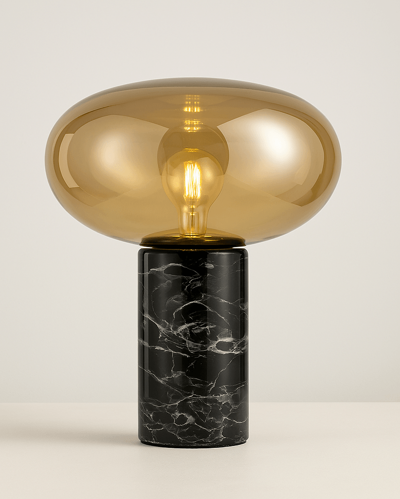 Gold marble table lamp with soft white glass shade