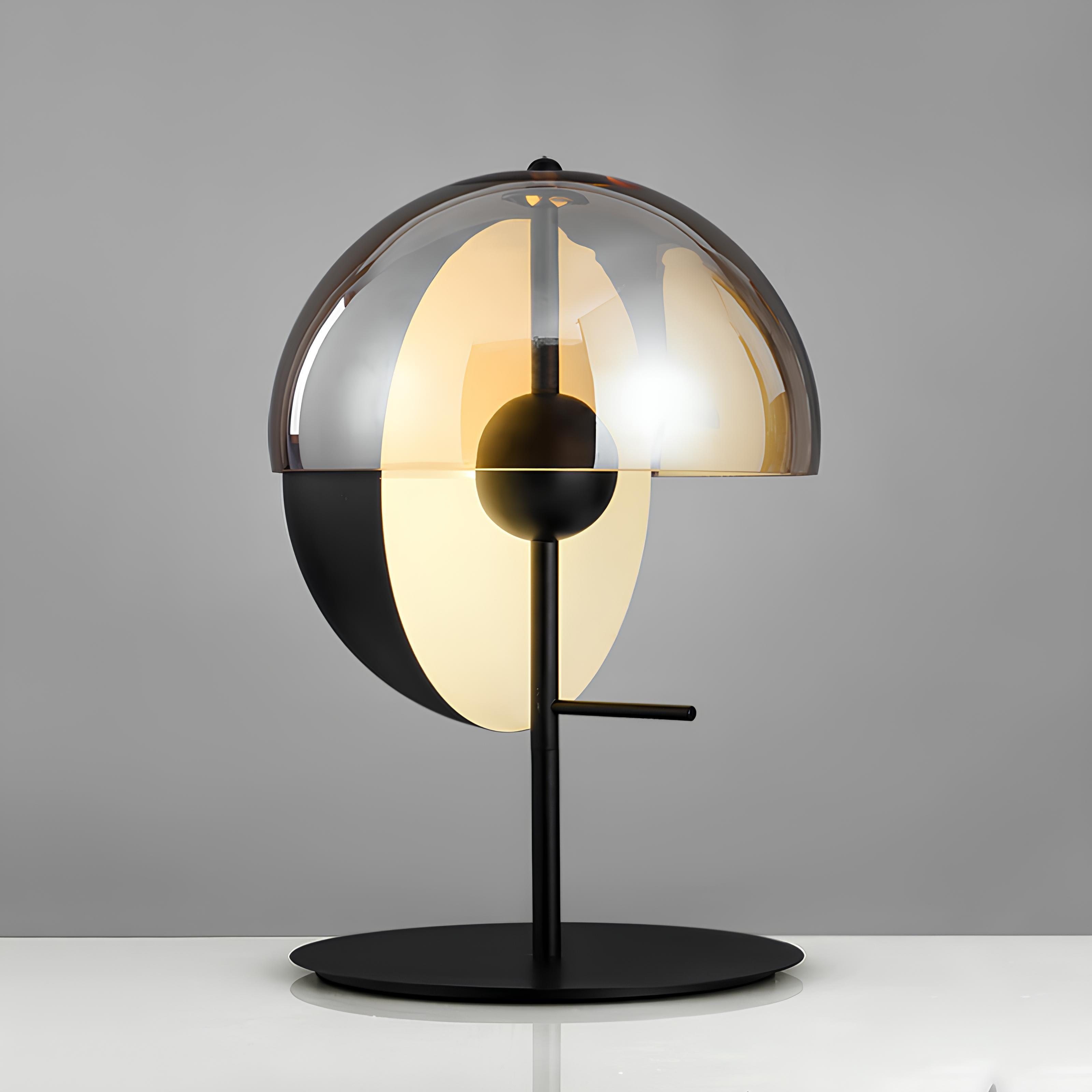 Modern black table lamp with round glass shade for living room