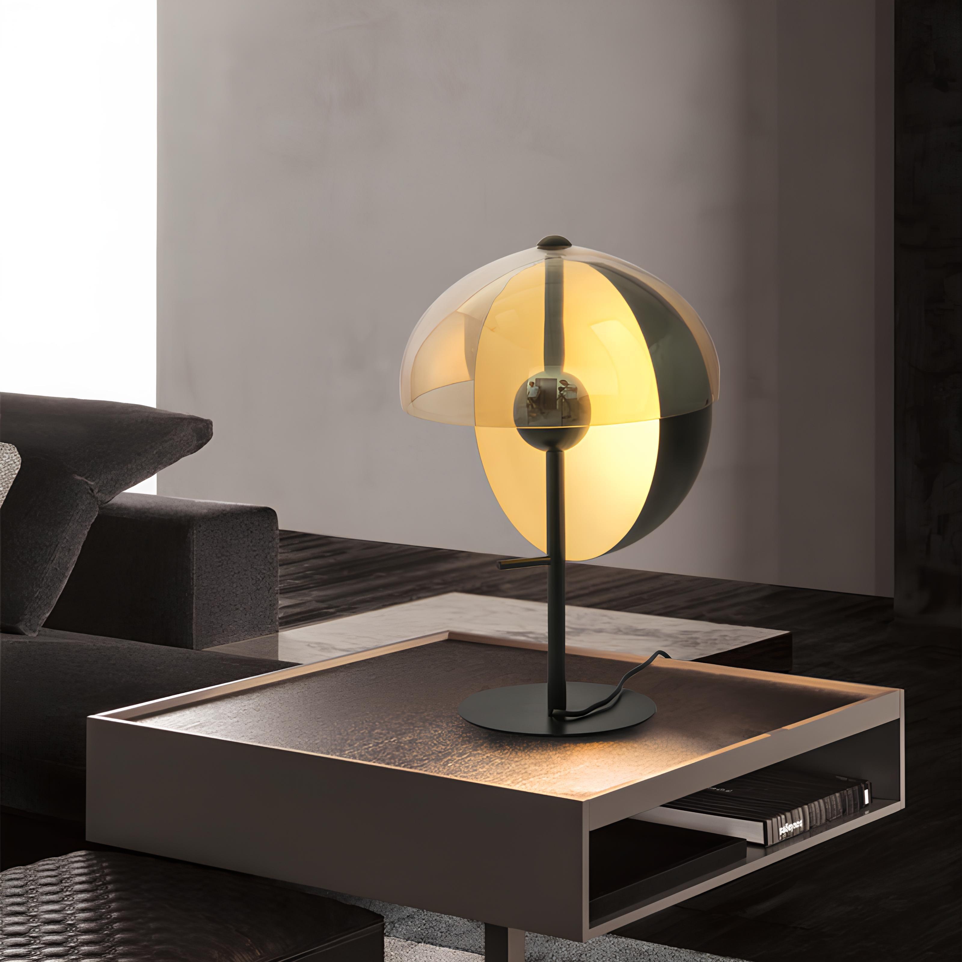 Nordic glass and metal lamp on a bedside or desk