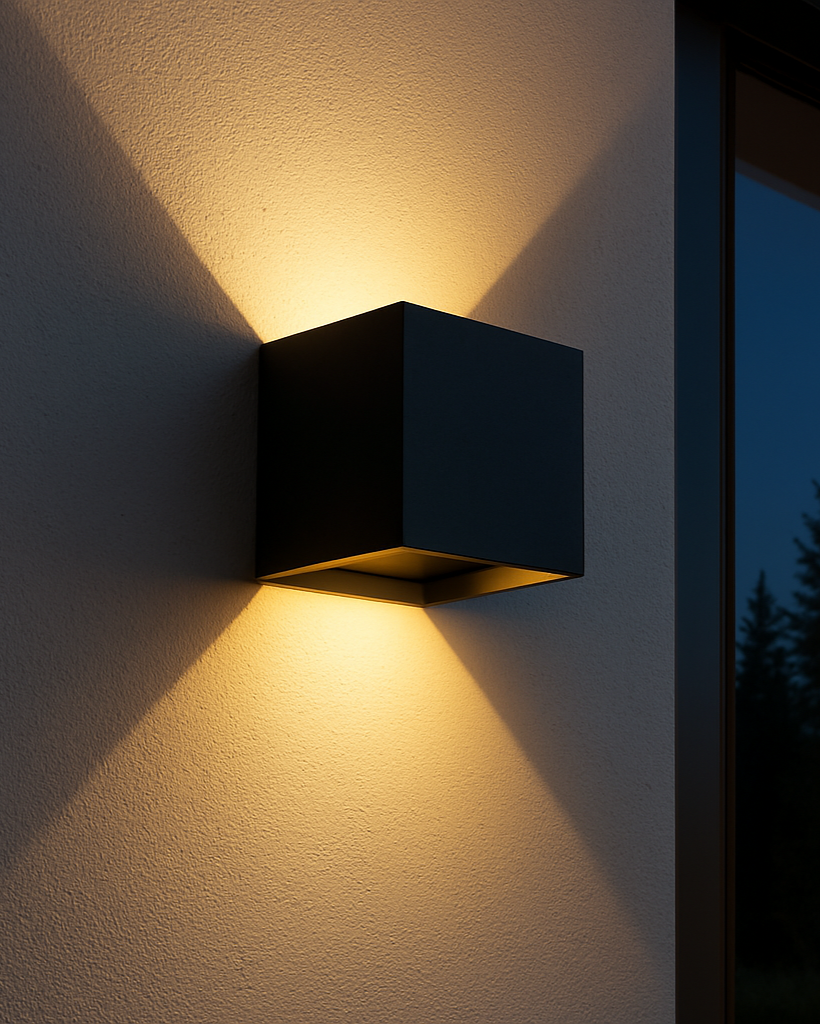 Minimalist white outdoor wall light for patios or gardens