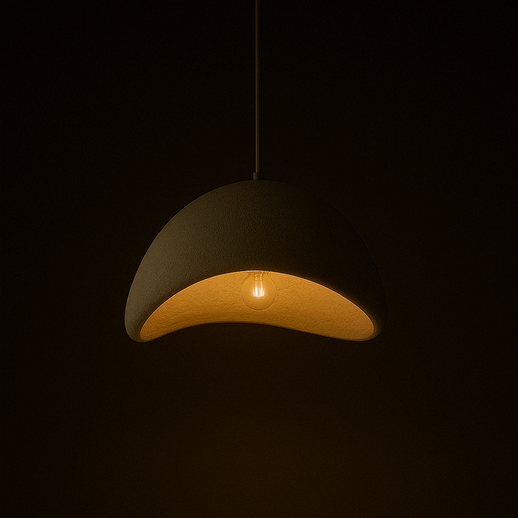 Minimal ceiling pendant for dining or living space interiors