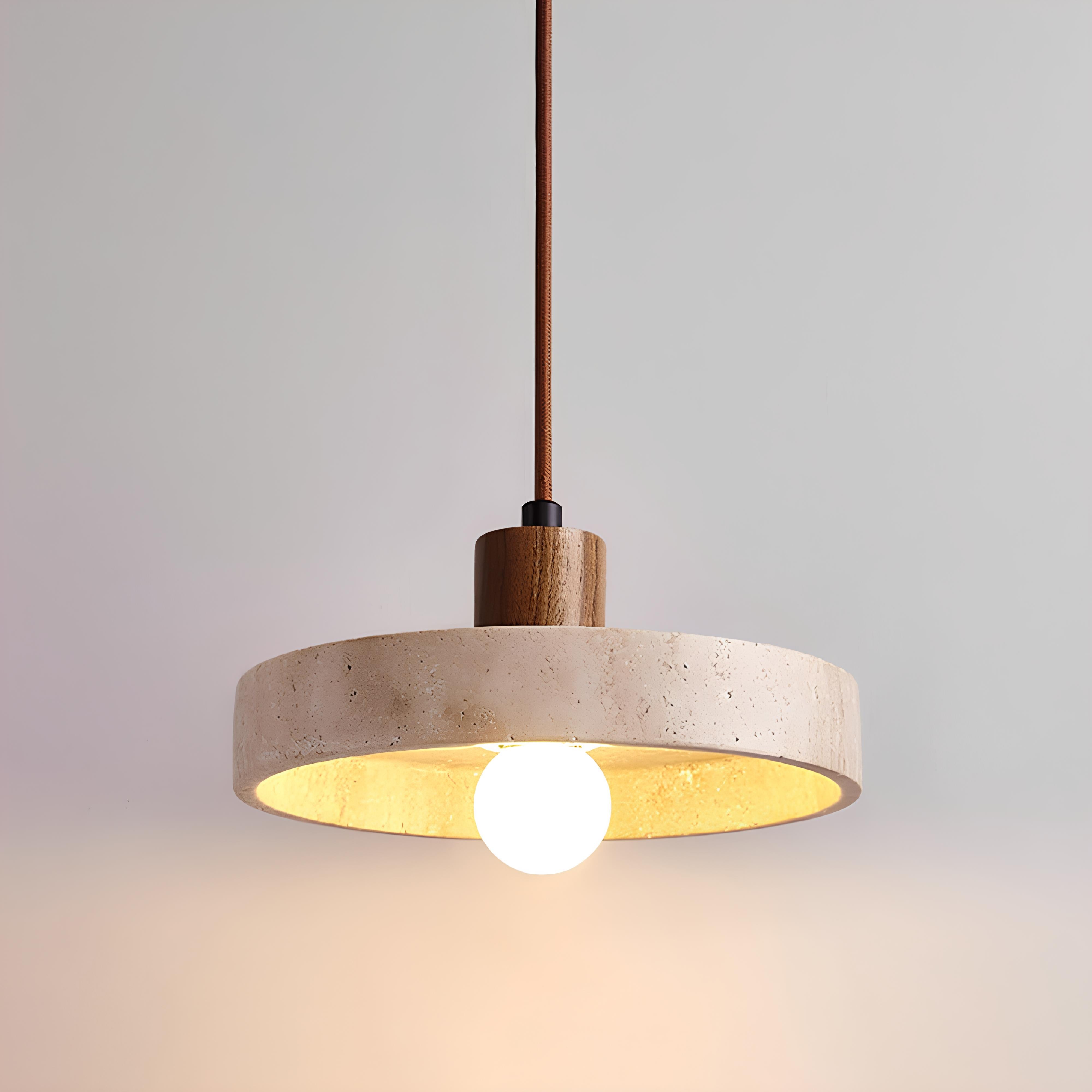 Kaen Pendant – Travertine & Walnut Hanging Light - TheMinimalObject