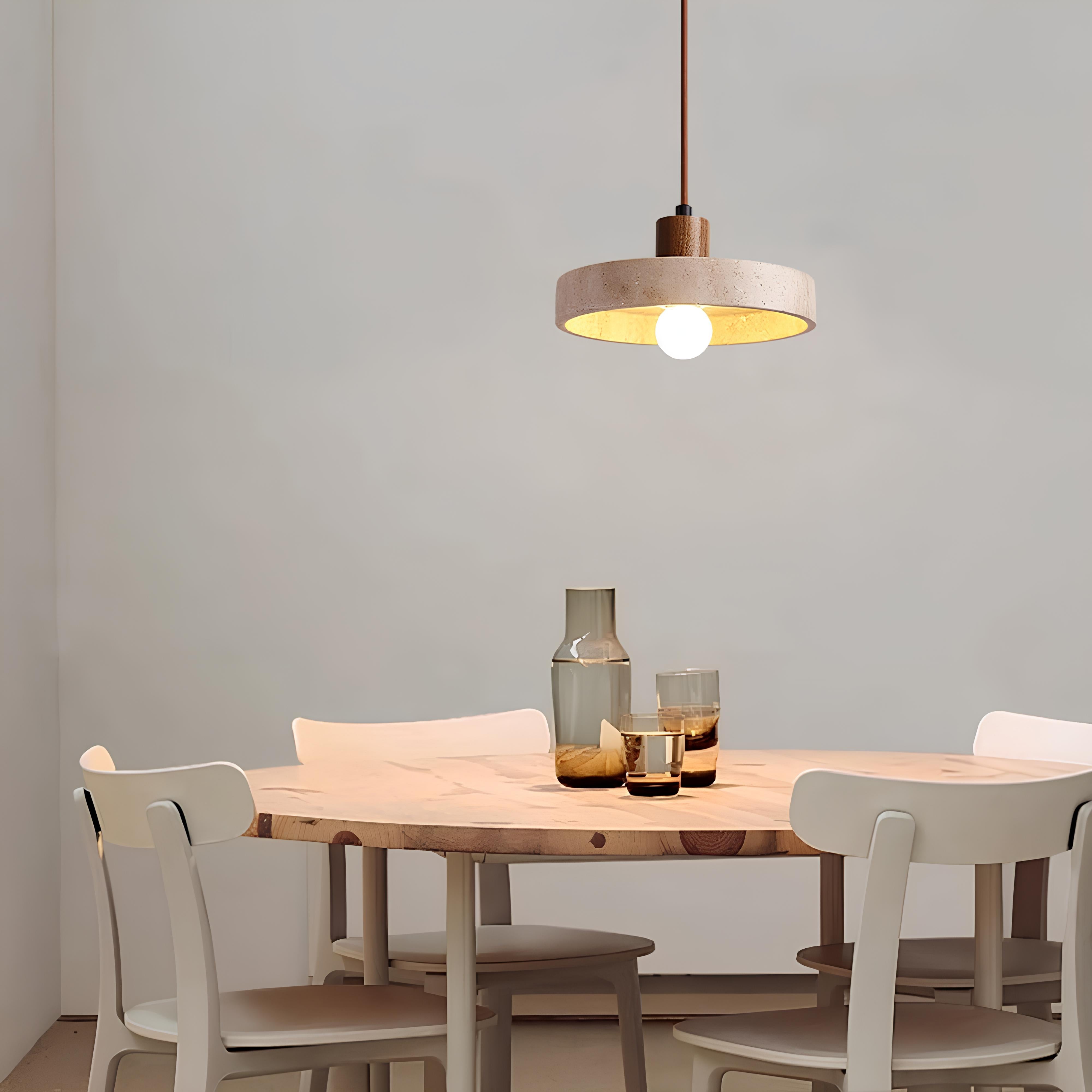Kaen Pendant – Travertine & Walnut Hanging Light - TheMinimalObject