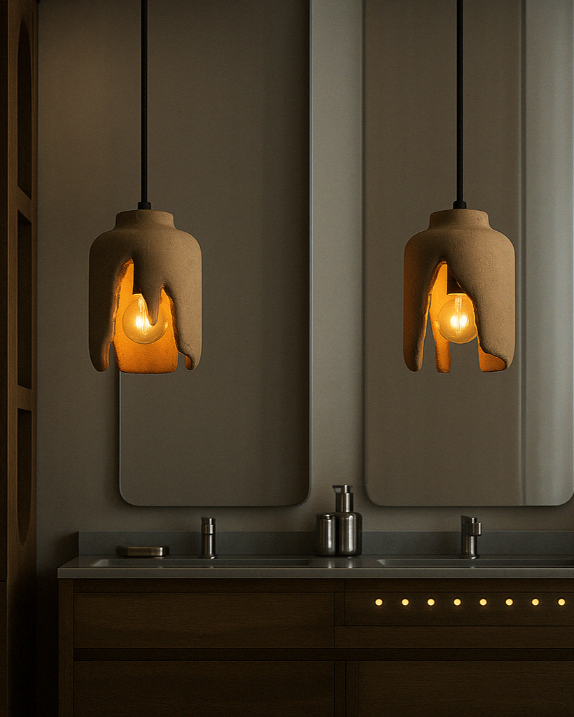 Modern cement dome pendant light with raw grey finish