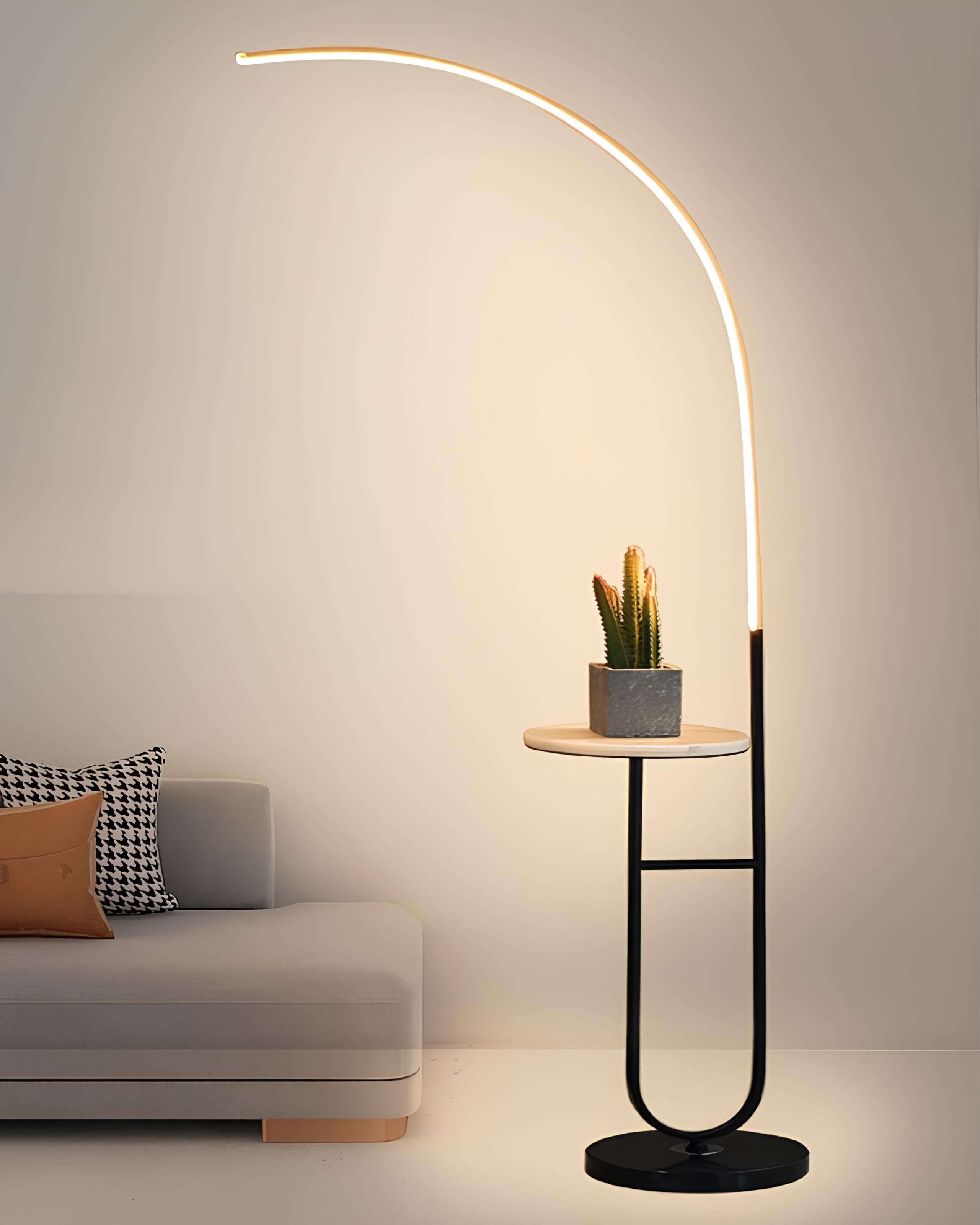 Modern arc floor lamp with built-in marble table and LED light