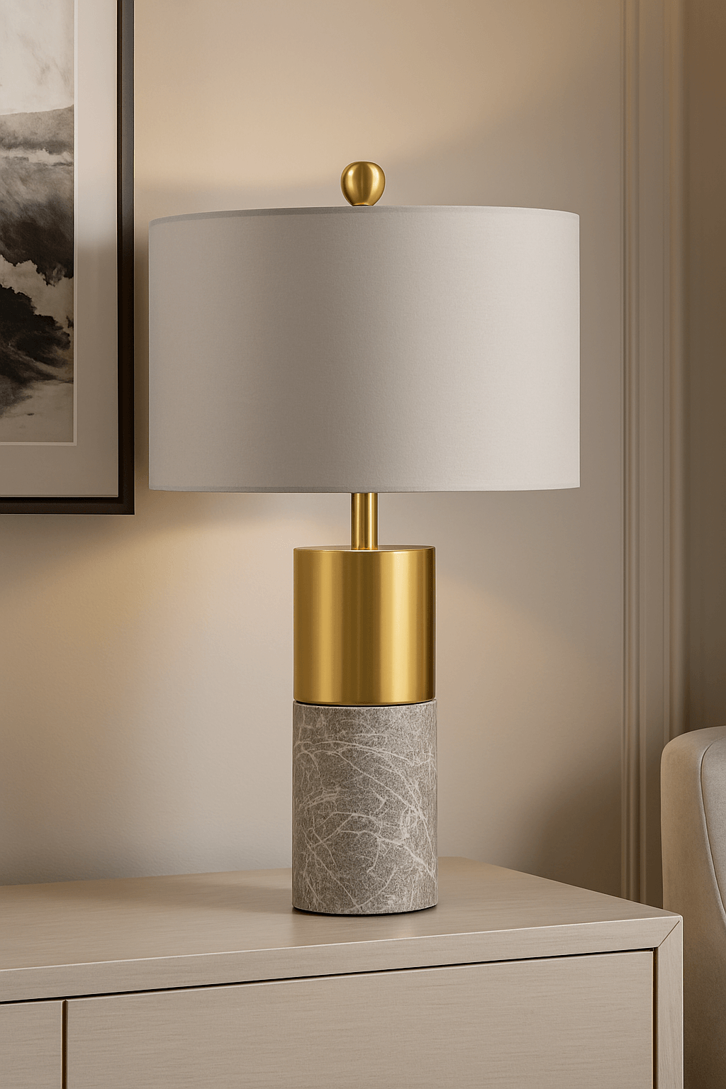 Minimalist bedside table lamp with fabric shade for home or hotel use