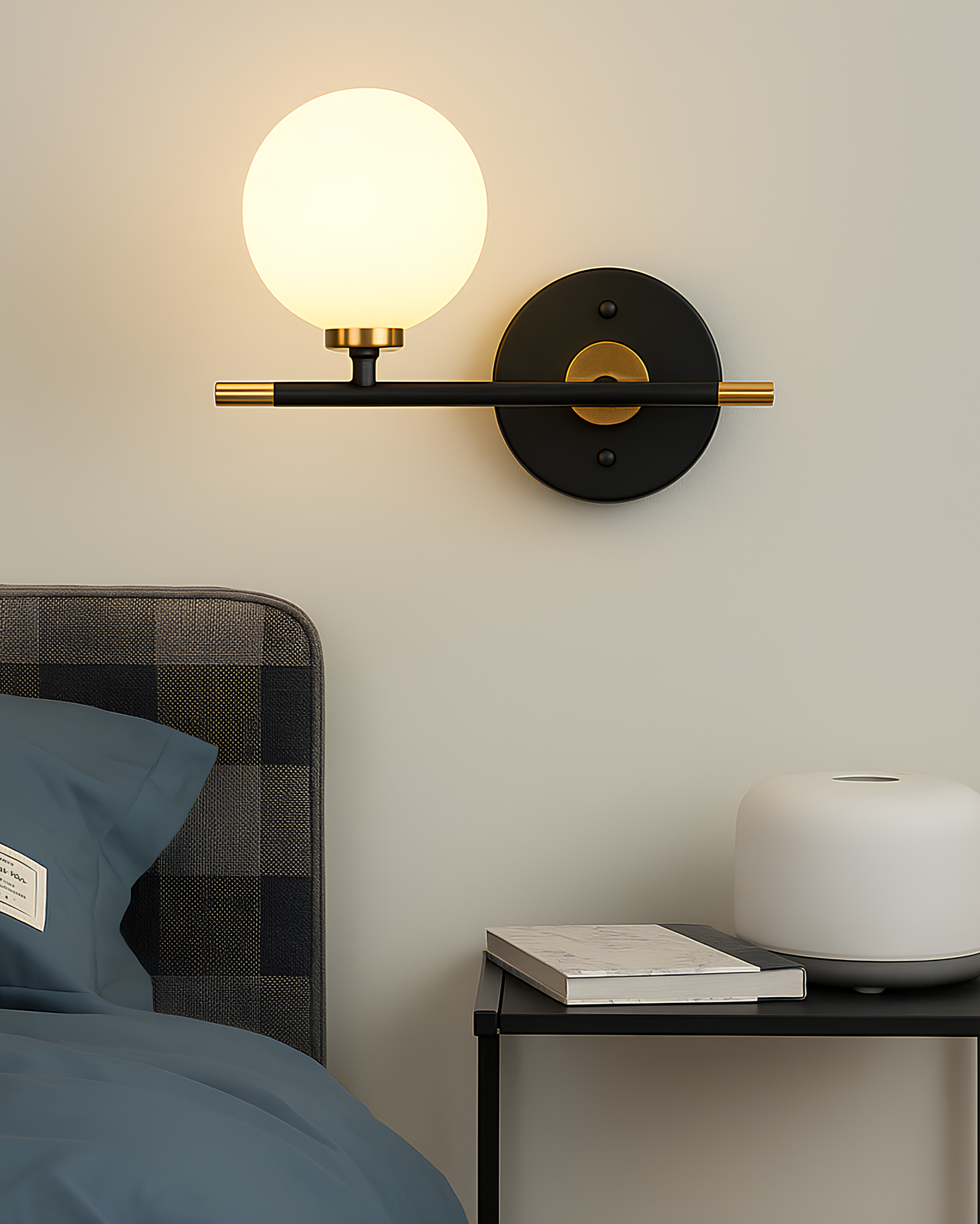 Minimalist gold glass wall lamp with warm LED lighting
