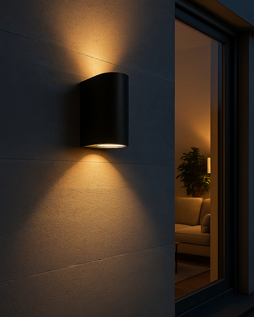 Minimal IP65 outdoor lamp with warm white glow