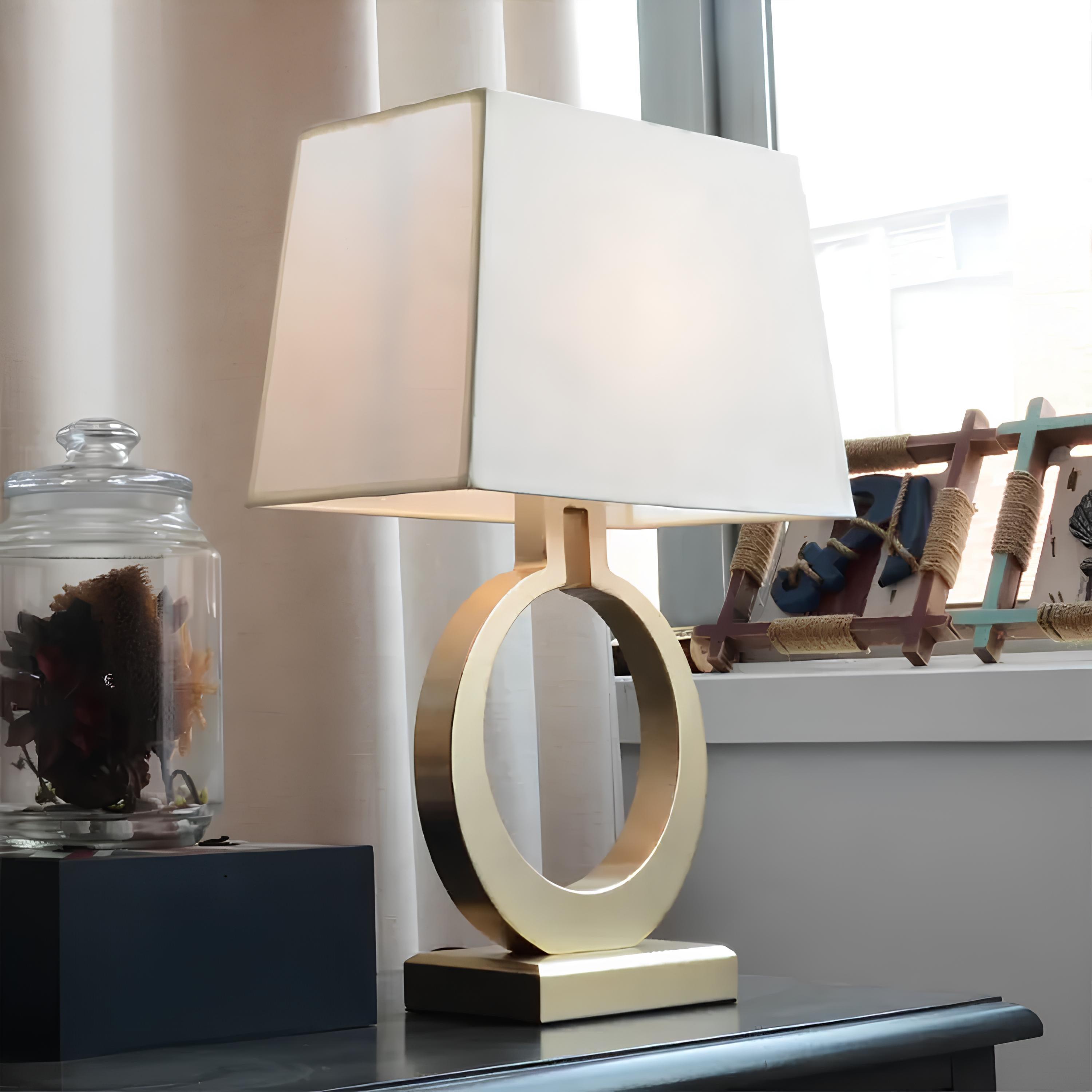 metal base fabric shade table lamp minimal design