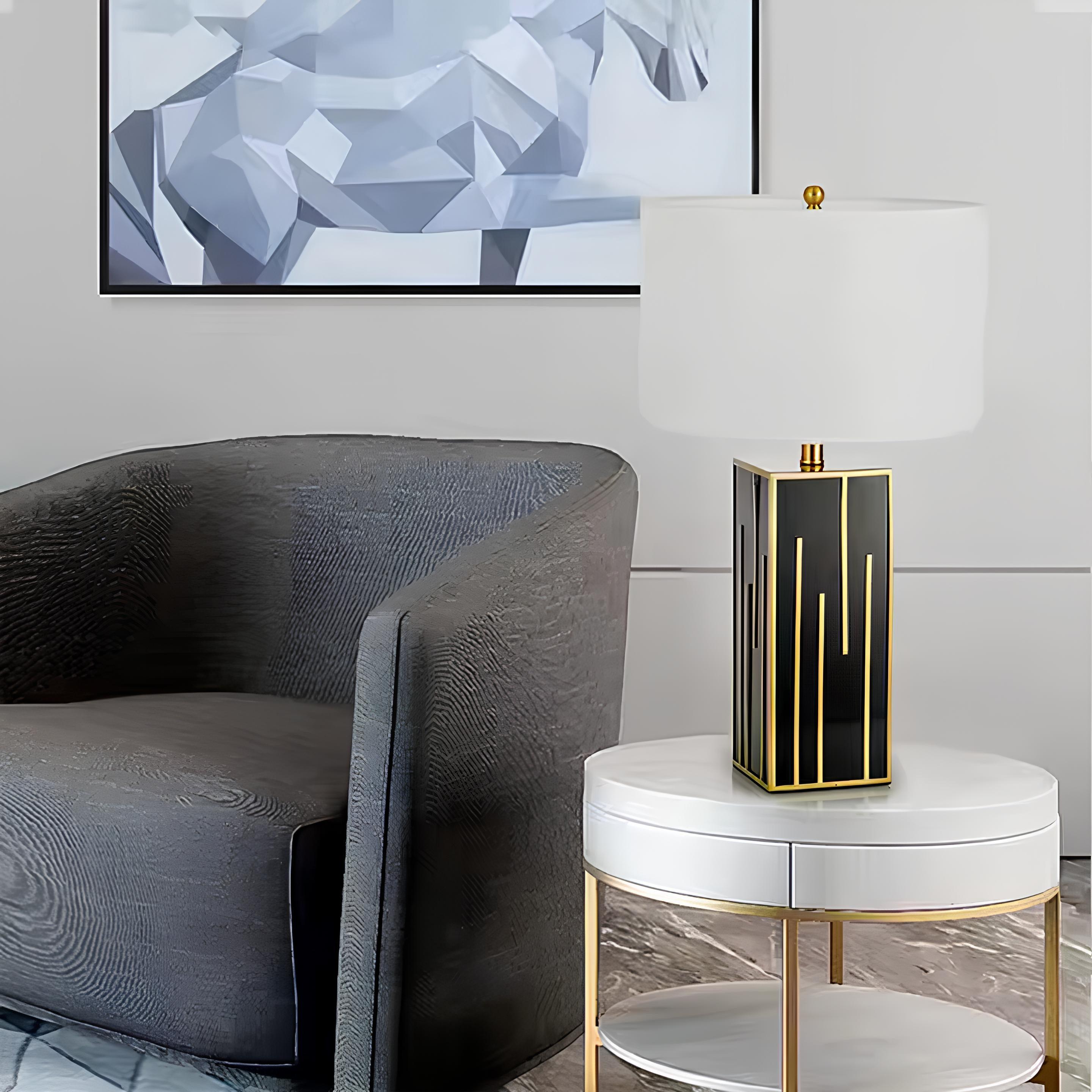 Maro Nordic Table Lamp – Fabric Shade with Gold Metal Frame - TheMinimalObject