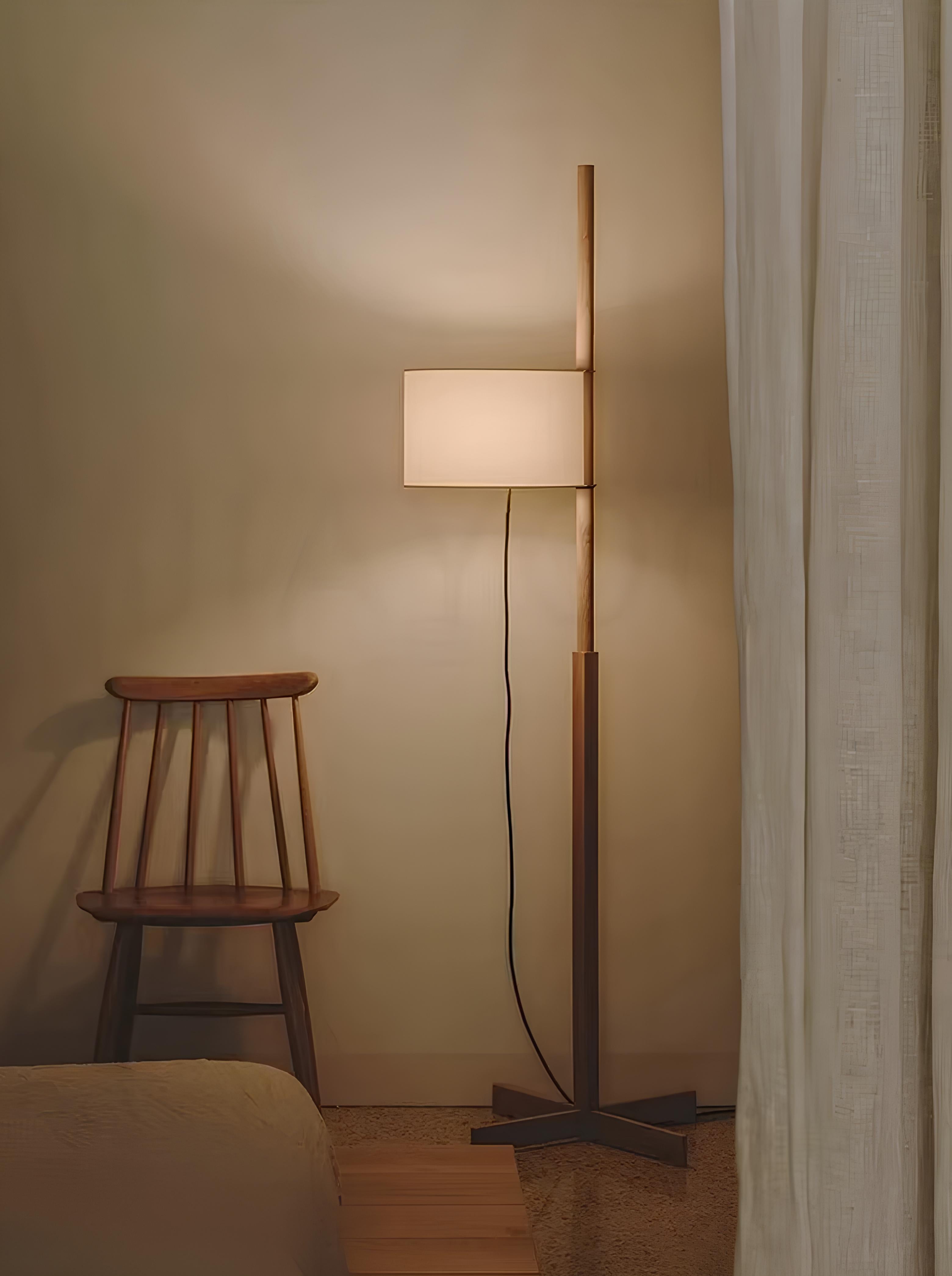 Mizu Floor Lamp – Adjustable Walnut Wood & Fabric Light - TheMinimalObject