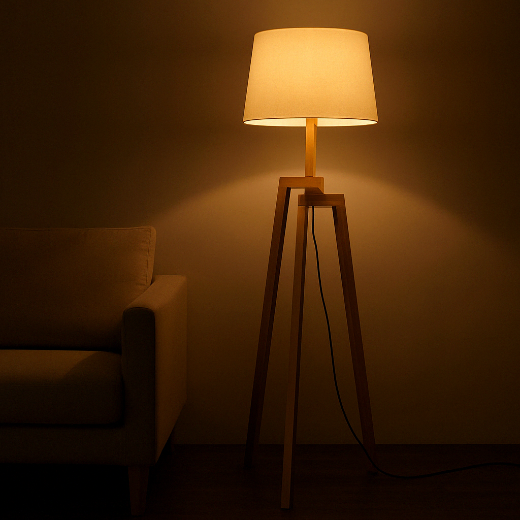 Noa Floor Lamp – Natural Wood Tripod with Fabric Shade - TheMinimalObject