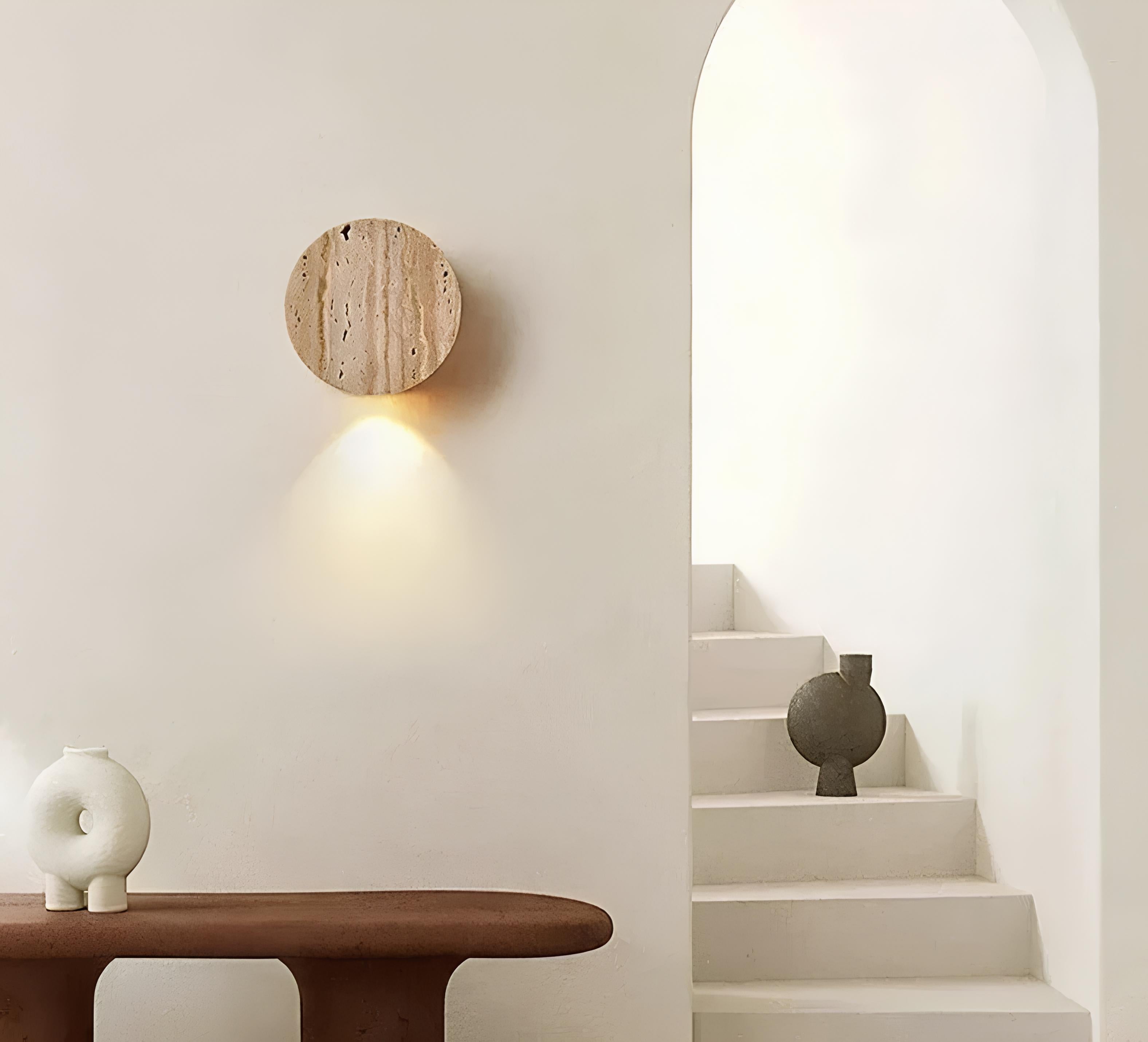 Noko travertine wall light in Japanese-style hallway
