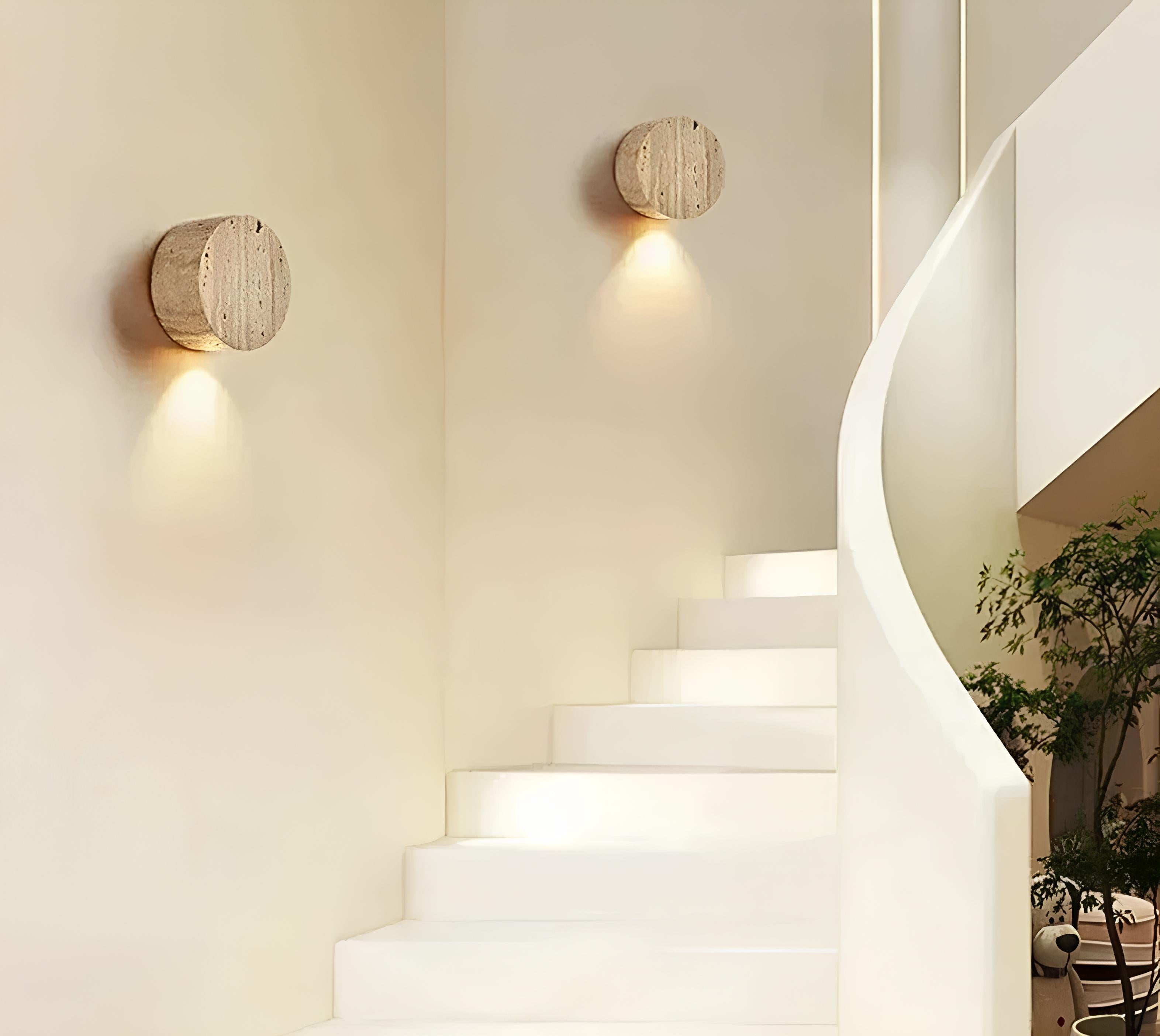 Minimalist wall light made of yellow travertine