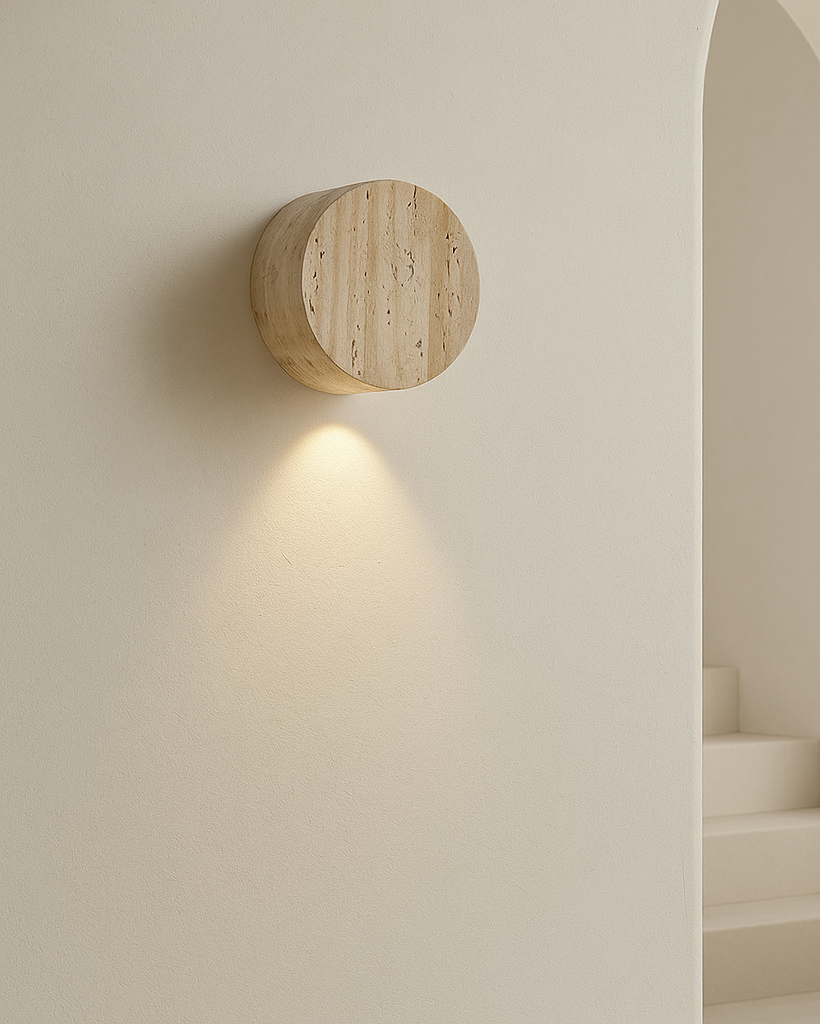 Natural stone sconce on modern bedroom wall