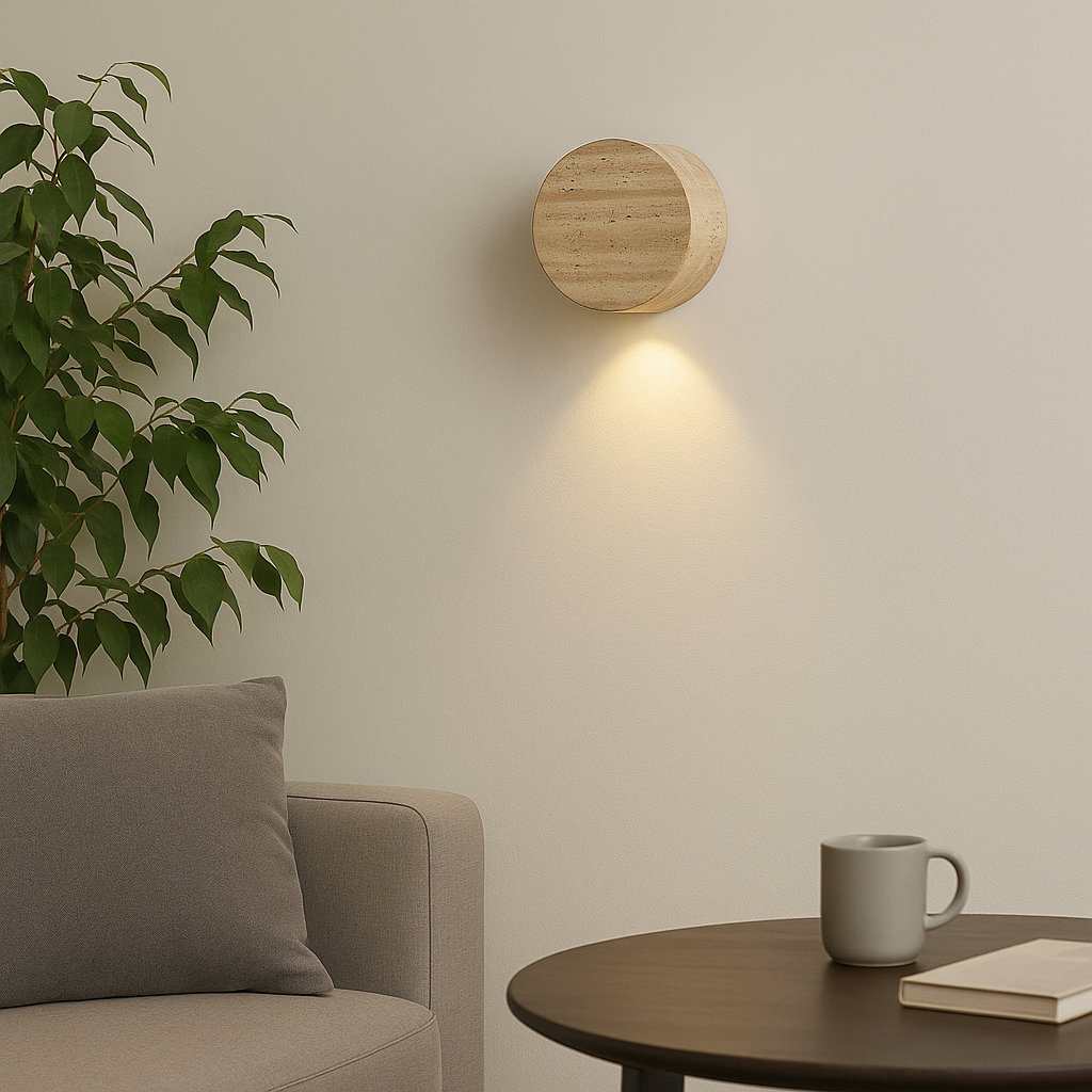 Noko Wall Light – Compact Travertine LED Sconce - TheMinimalObject