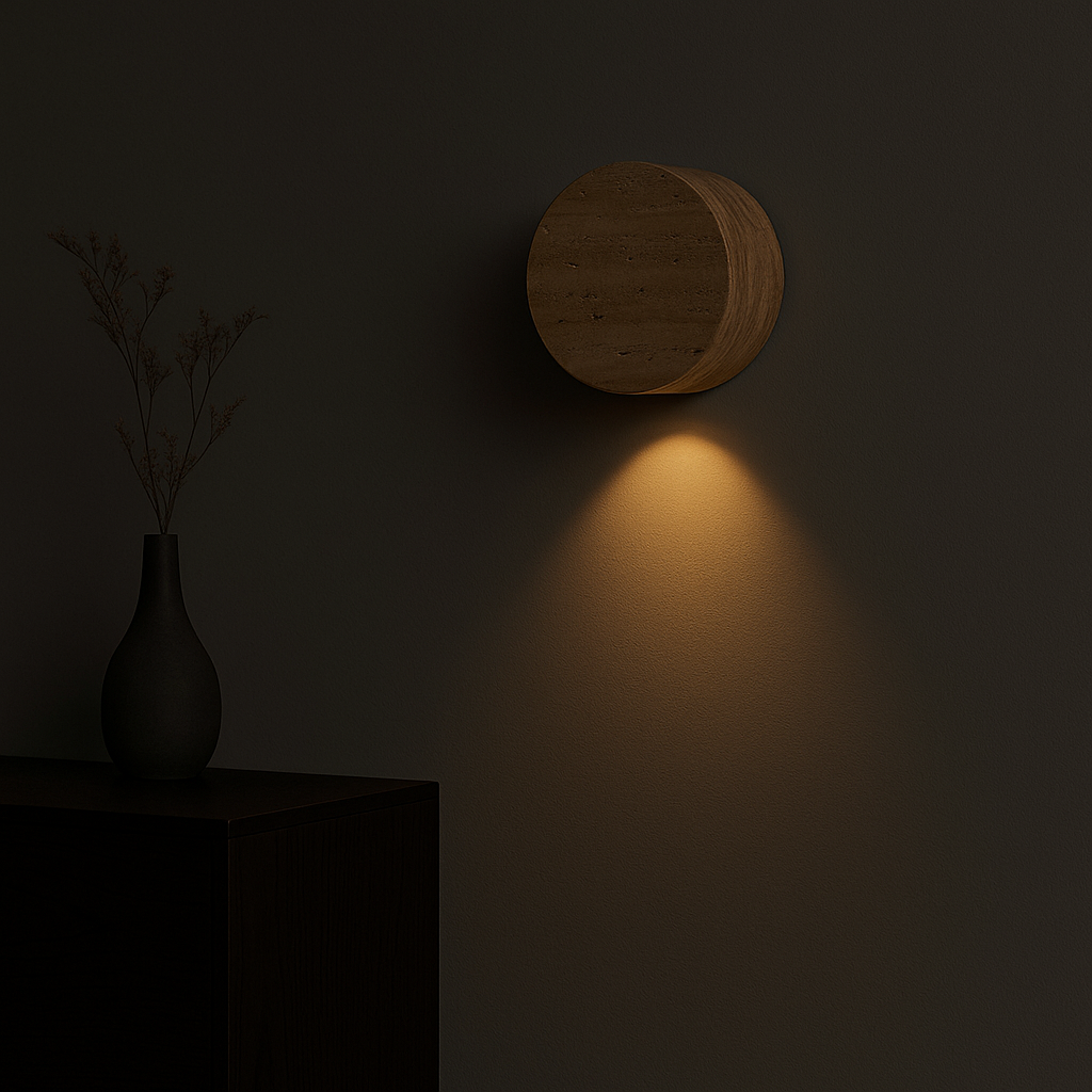 Noko Wall Light – Compact Travertine LED Sconce - TheMinimalObject