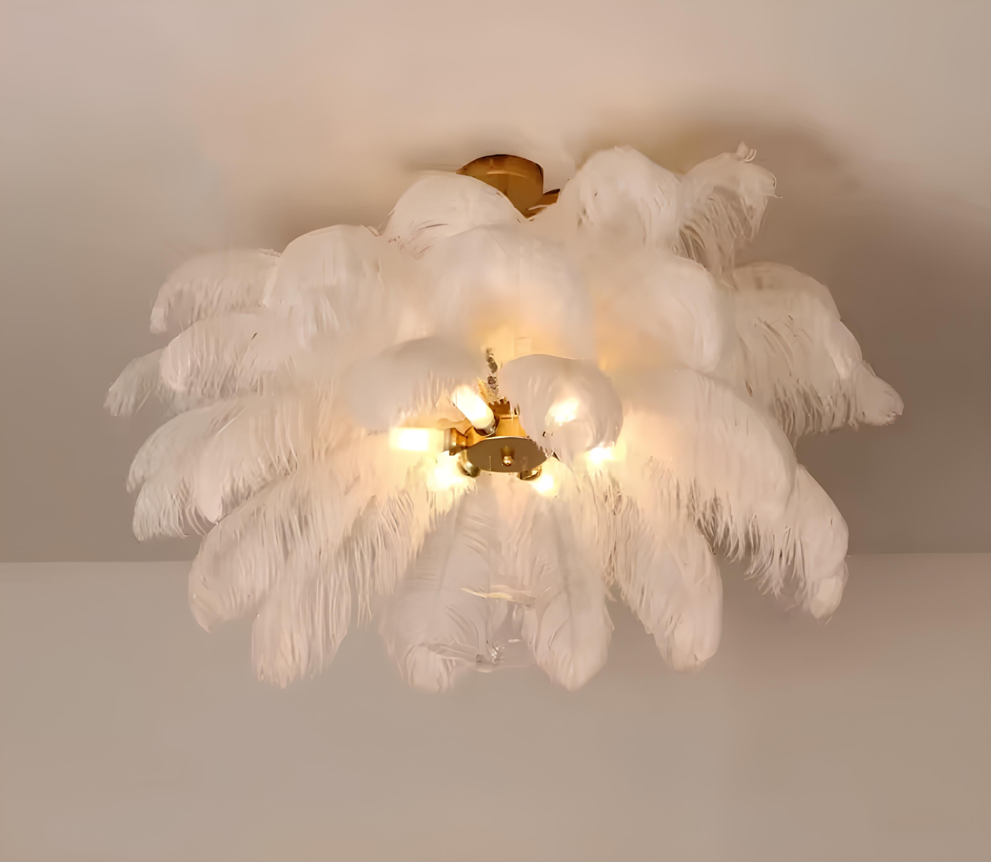 Feather pendant light over dining table in soft lighting