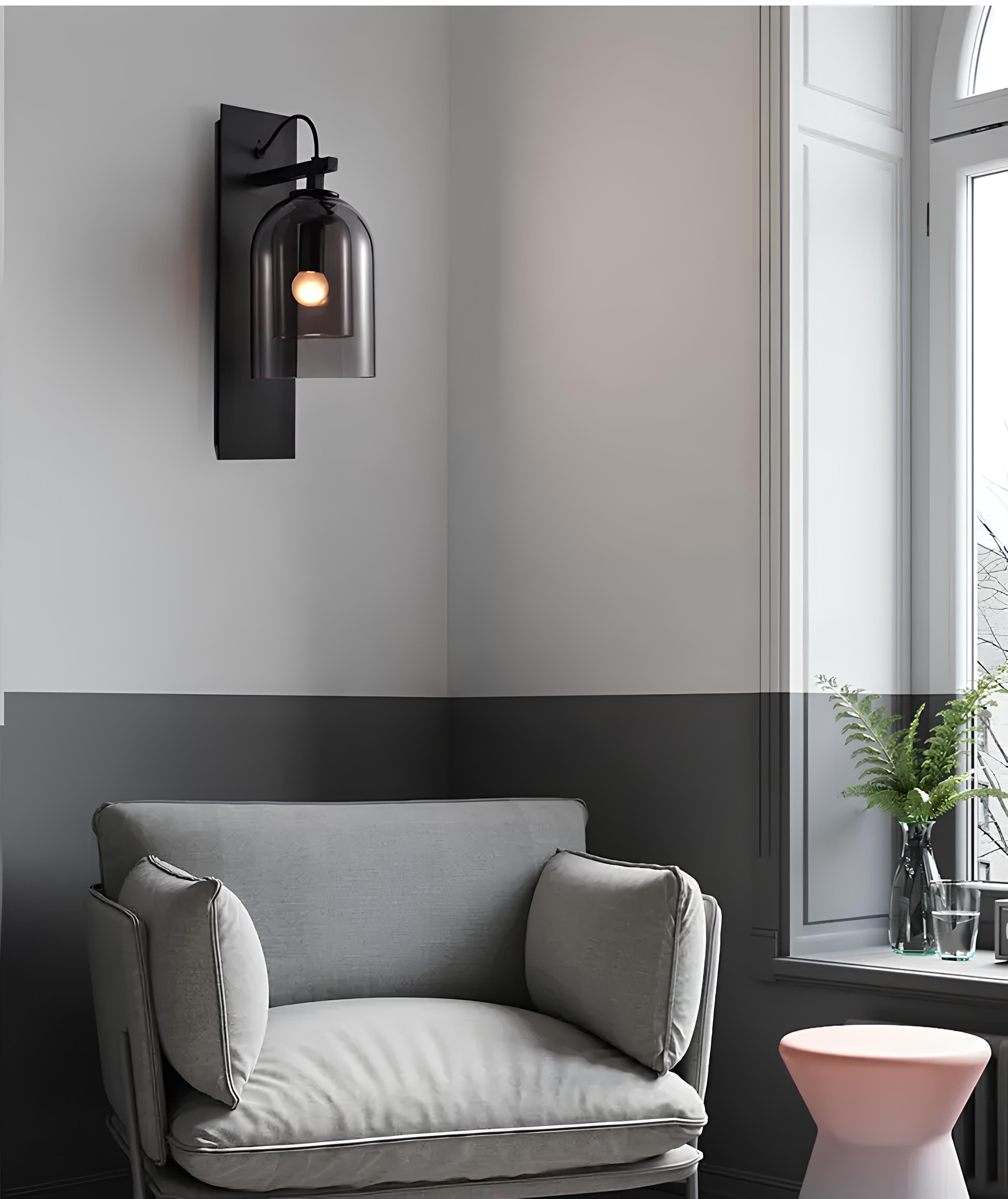 Elegant smoked glass wall lamp in living room